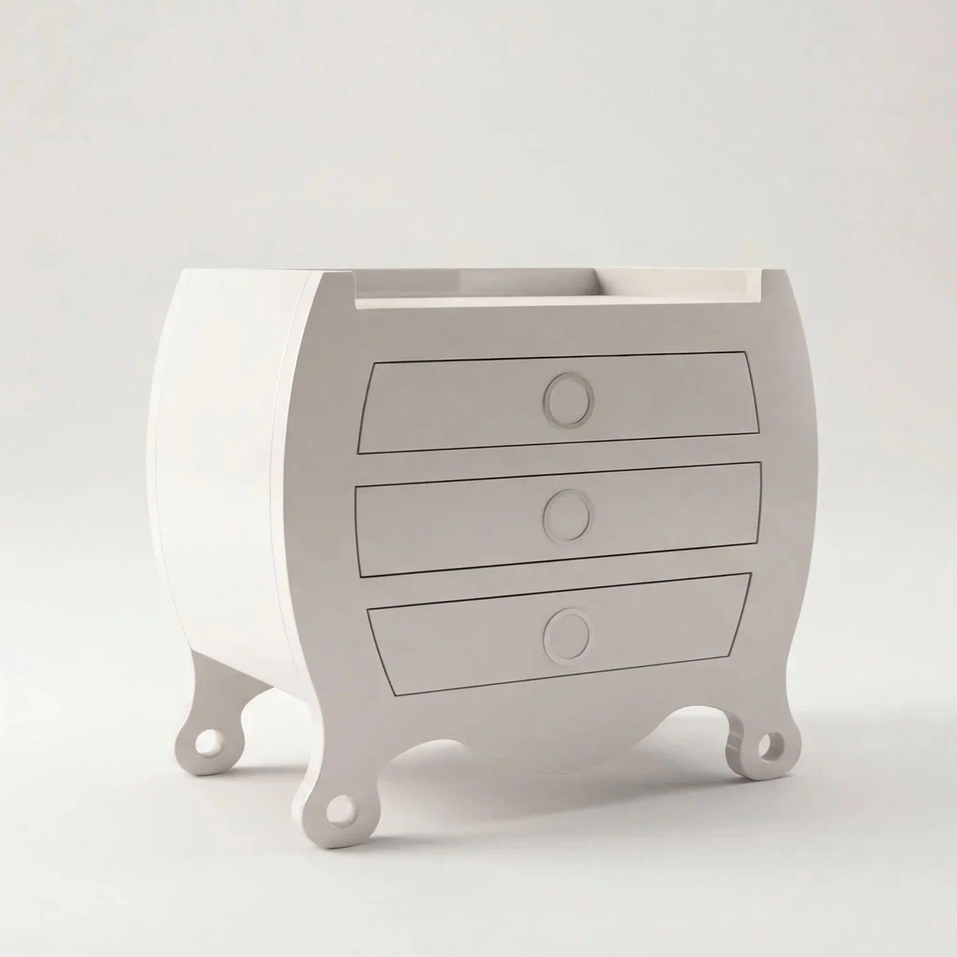 Front view of SUOMMO Bianca Changing Table, luxury baby changing table in White Edition.
