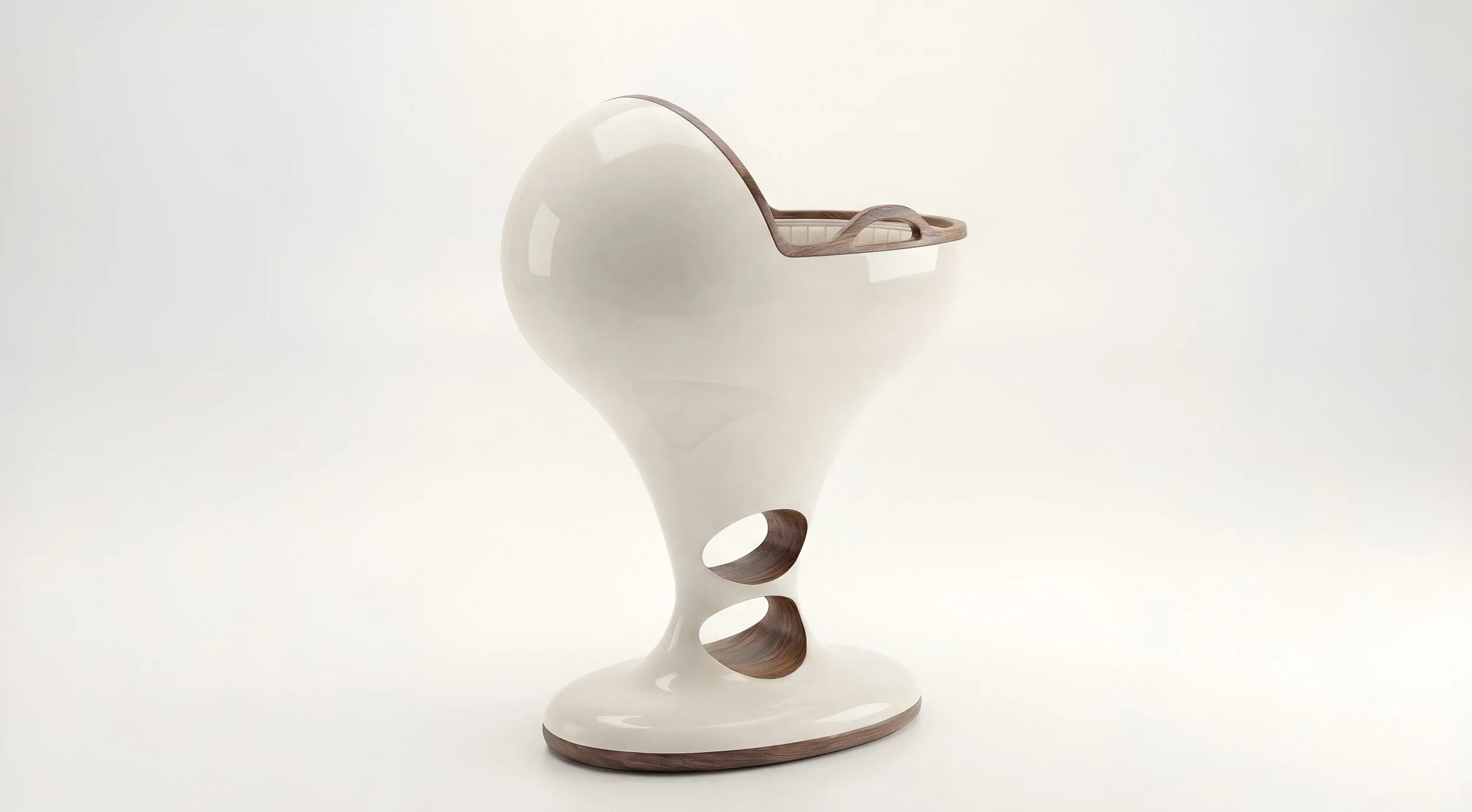 Side view of SUOMMO Dodo Sakura, limited edition baby bassinet crafted in Japanese keyaki wood.