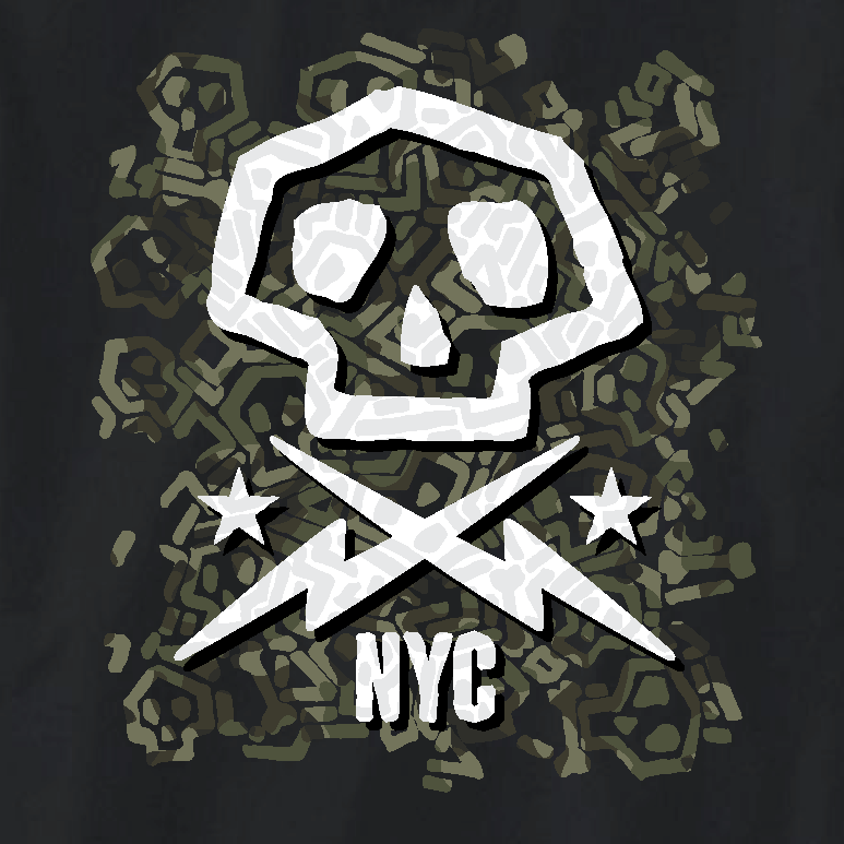 NYC grafitti-like skull design on a T-shirt