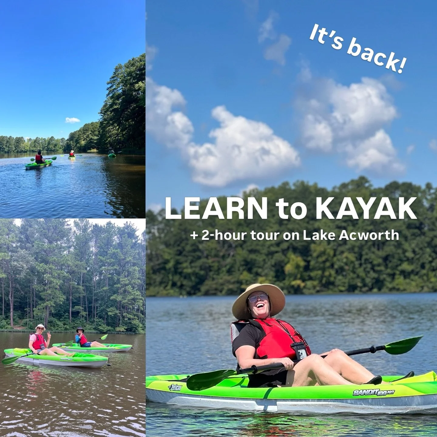 The wait is almost over here at Driftwood Paddling Tours! Our 'Learn to Kayak' classes are now open for sign up on Lake Acworth! 

We've loved introducing newcomers to paddling and watching them discover their passion. Don't worry, age is just a numb