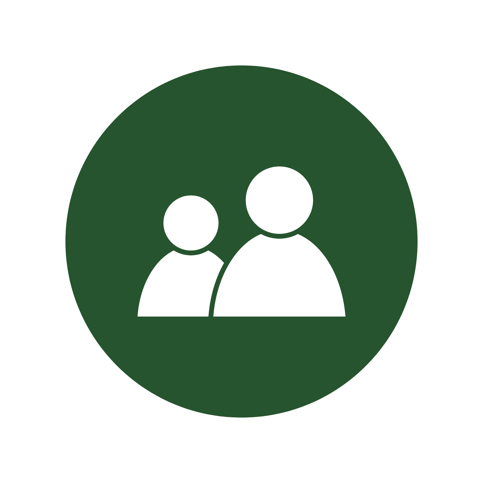 Icon of a group of three people with a green circular background.