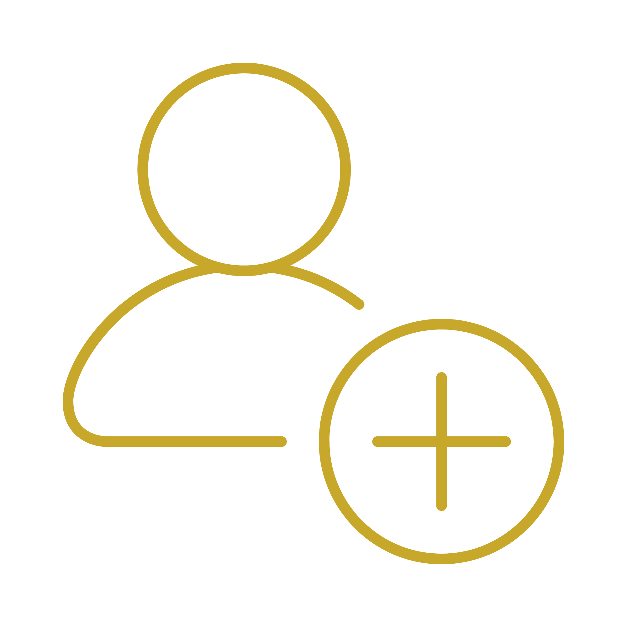 Line drawing of a person outlined in gold with a target symbol.
