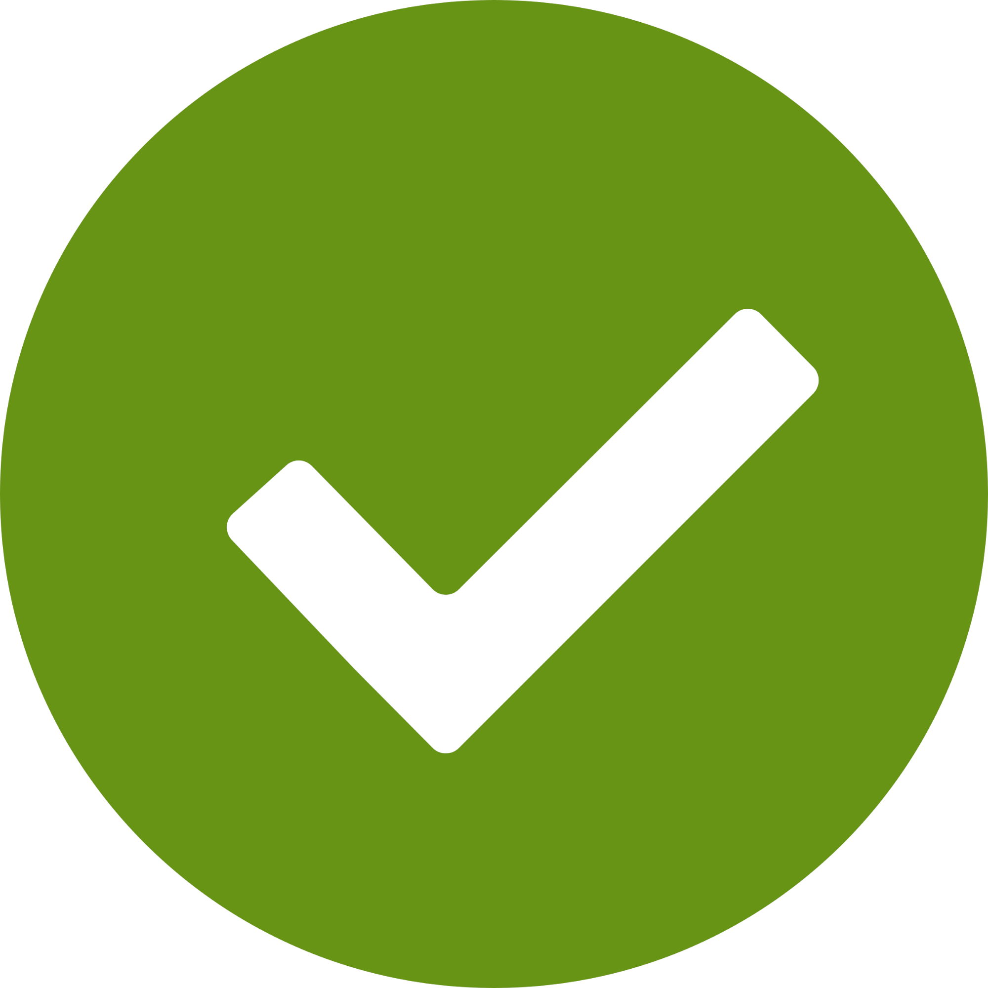 Green circular badge with a black checkmark inside.