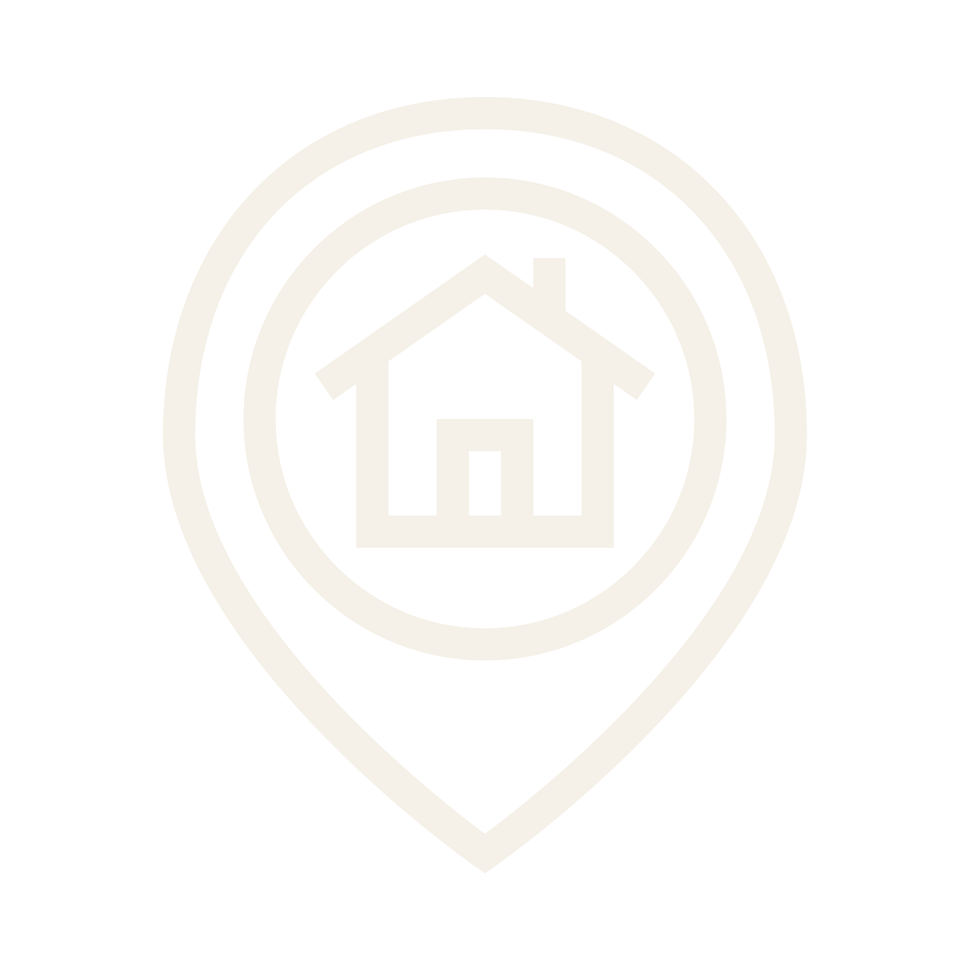 Black background with white minimalist house icon inside a location pin symbol, with rings around the pin.