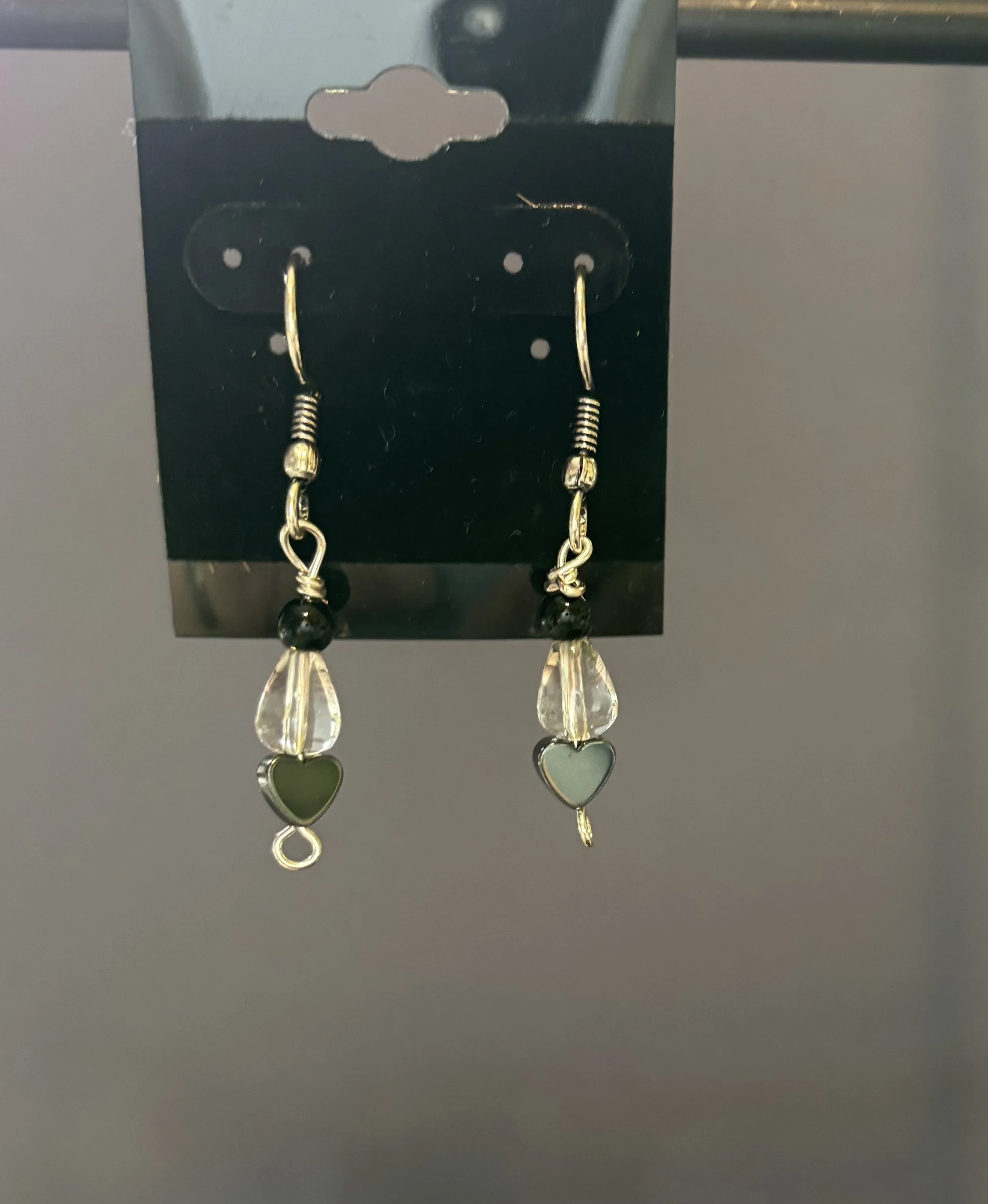 black jasper/ clear quartz/hematite hearts