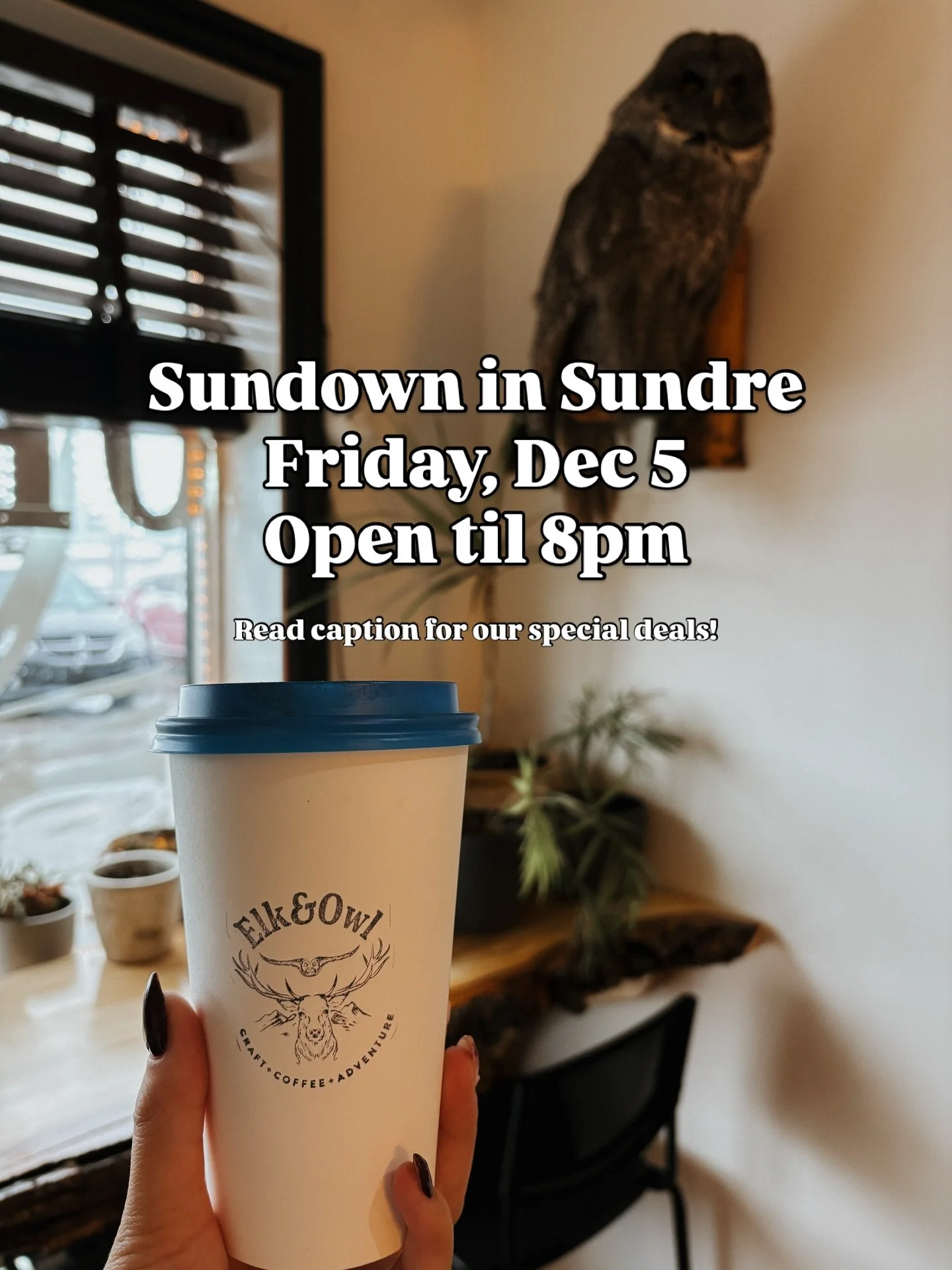 Sundown in Sundre is this Friday!
We&rsquo;re staying open late &lsquo;til 8 PM with some special deals to help you get ready for Christmas. 🎄

🛍️ 10% off all accessories
🧣 20% off all branded toques, sweatshirts + clothing
☕ Drink Special: Candy 