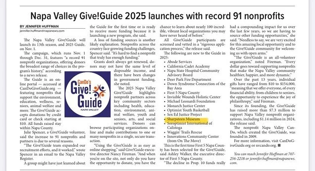 We&rsquo;re proud to be among the first time nonprofits in this year&rsquo;s @napavalleycando&rsquo;s @nvgiveguide fundraising campaign, which kicks off this Saturday, Nov. 1 and goes through Dec. 31.  We&rsquo;re excited to introduce our award-winni