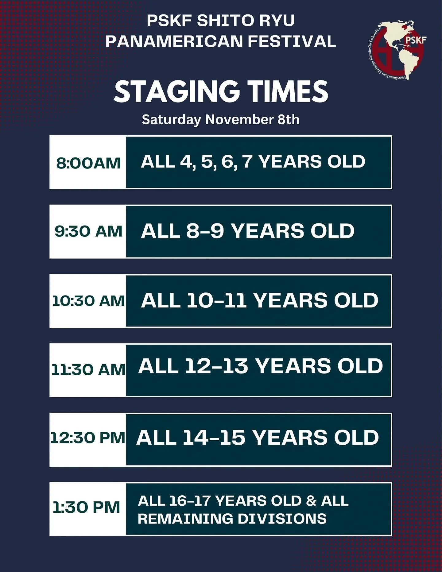PSKF Festival Staging Times. Saturday Nov. 8 🚨