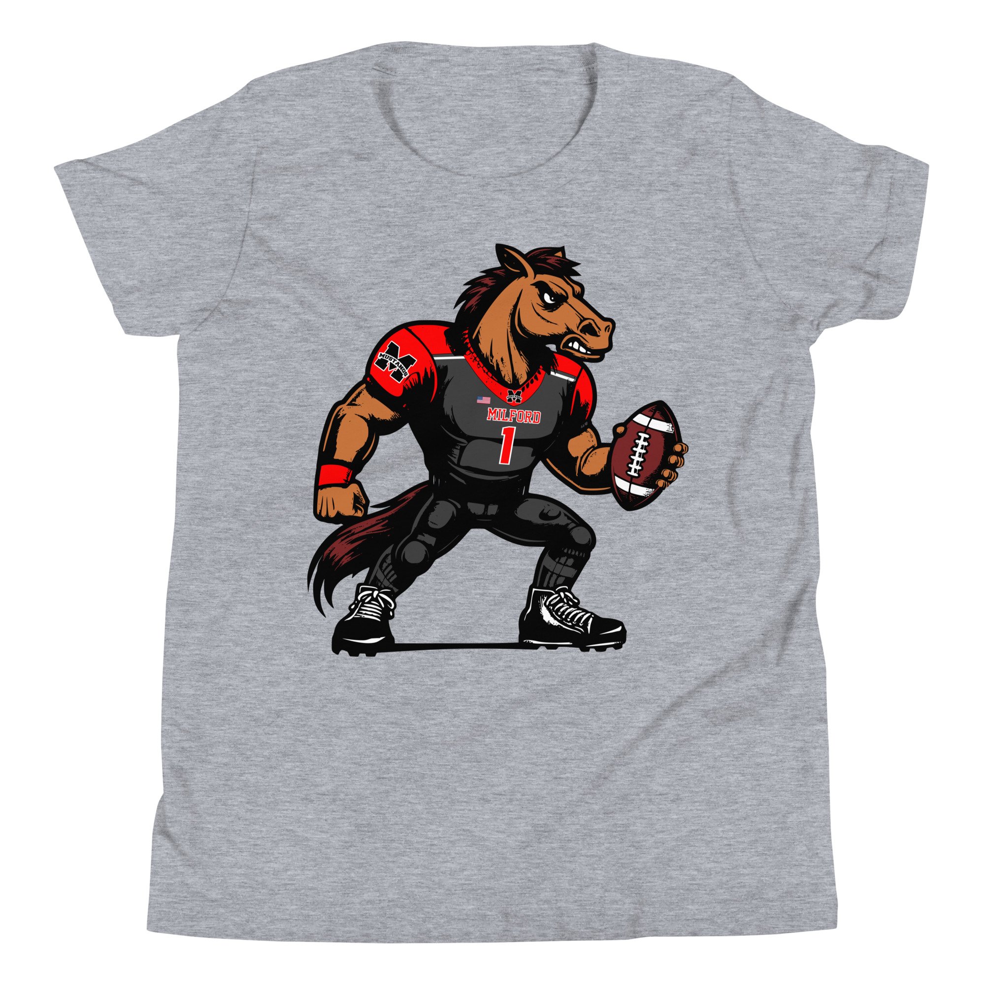 Oversized Mustangs Mascot Youth Short Sleeve T-Shirt