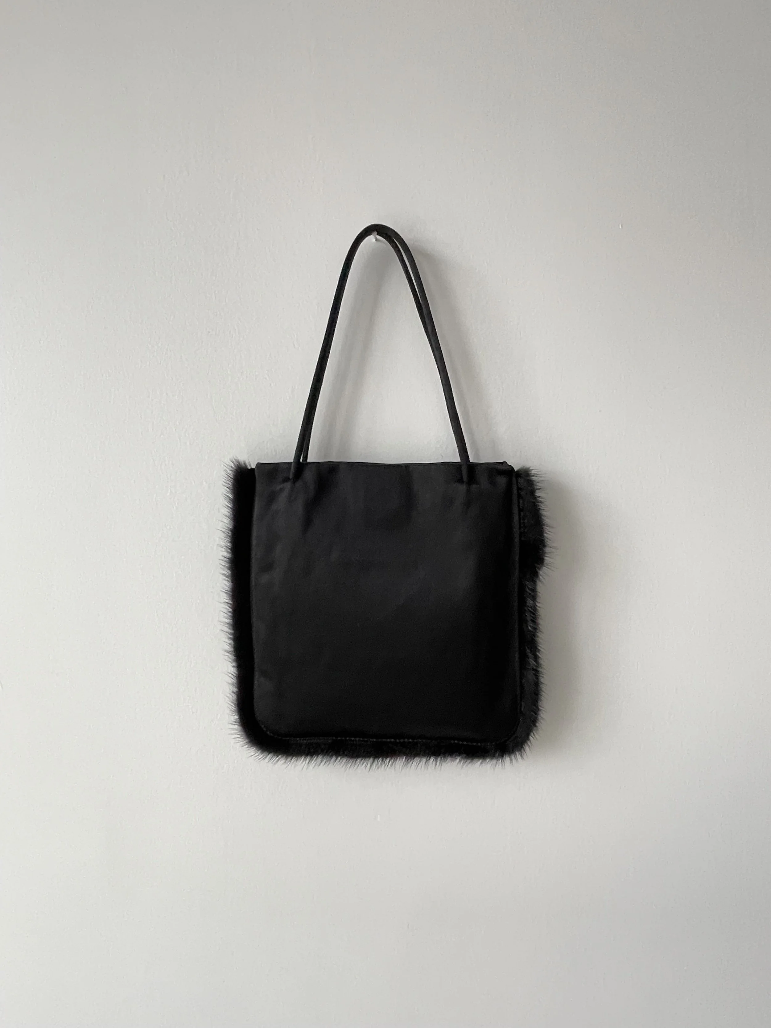 Prada Black Silk Evening Bag Mink Trim