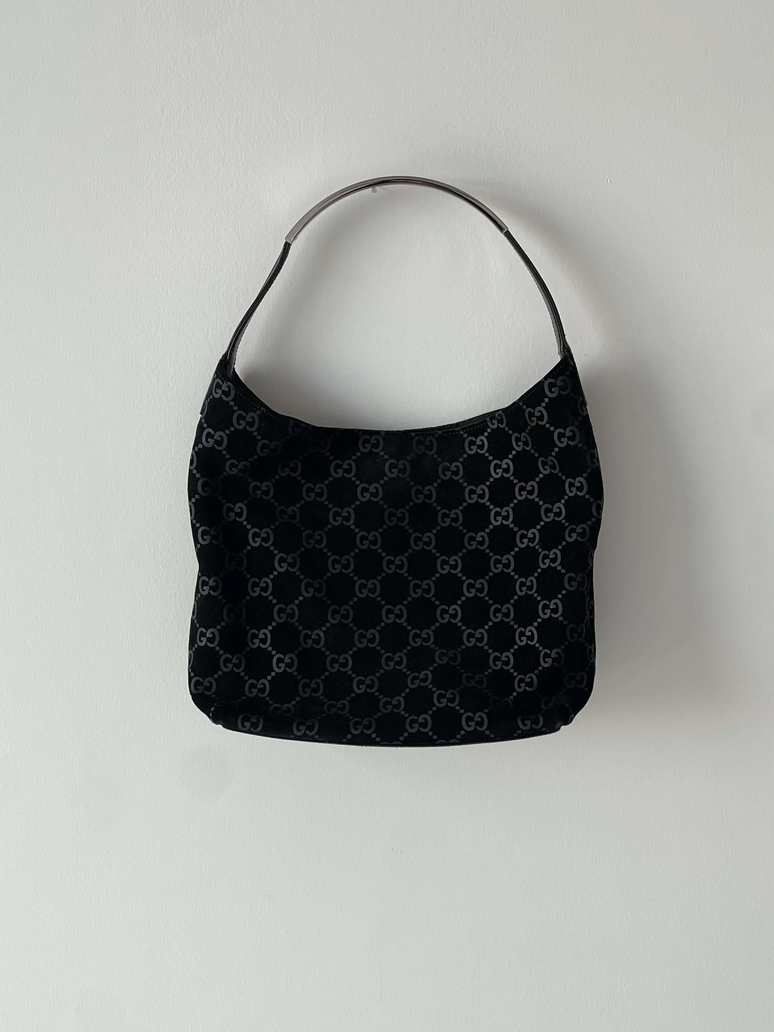 Tom Ford Gucci Black Suede GG Metal Handle Bag