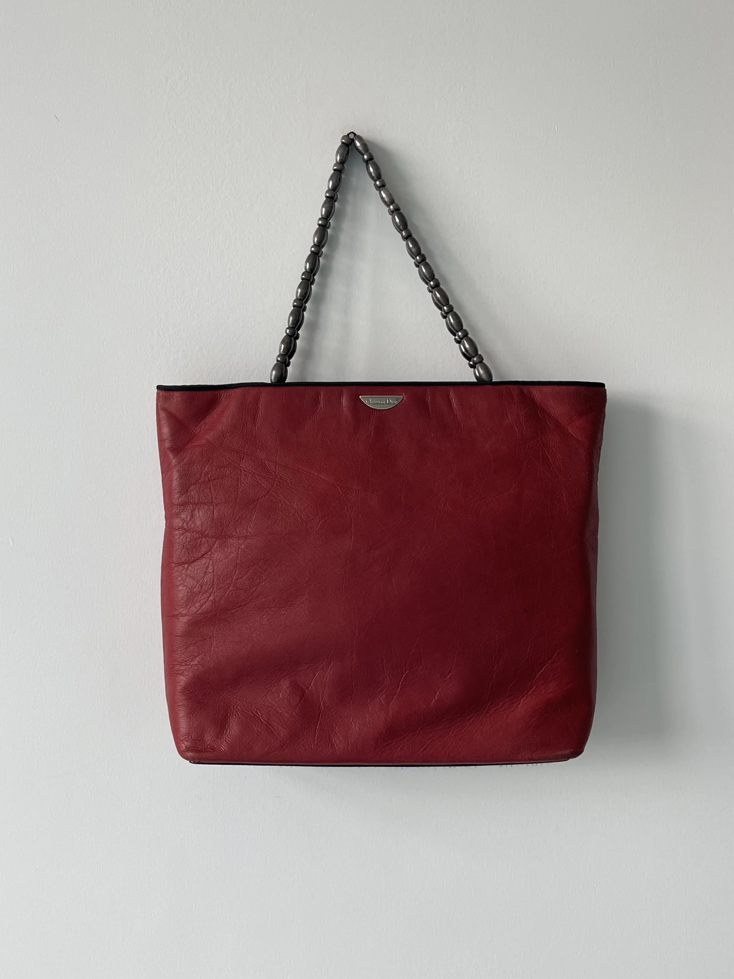 Dior John Galliano 2000 Collection Red Leather Beaded Tote