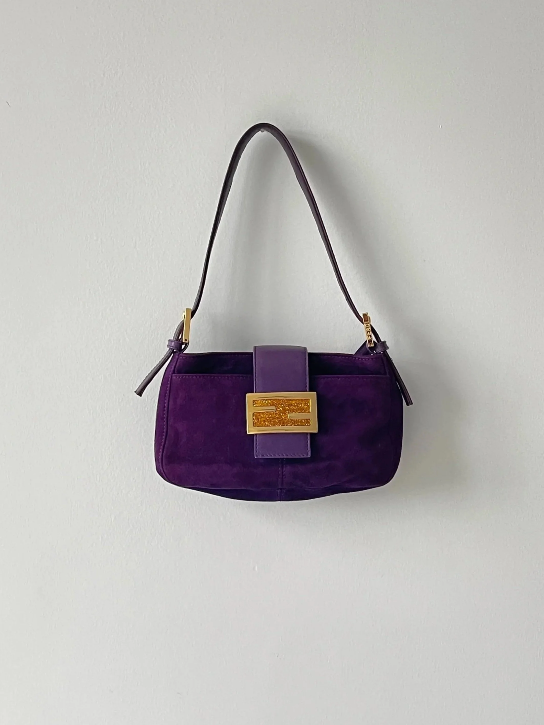Fendi Purple Suede Mini Baguette