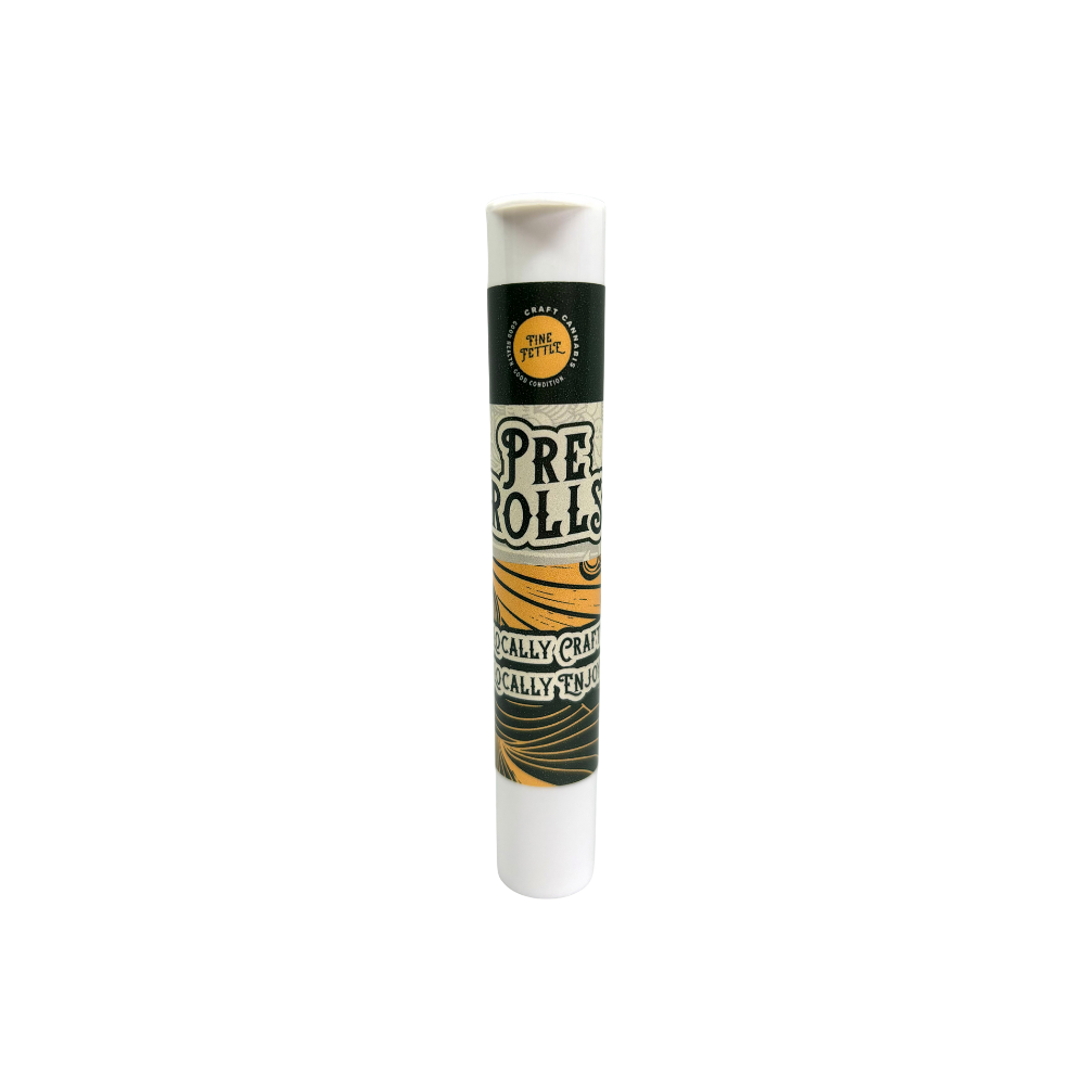 A tube of craft adhesive glue with a black, white, and orange label featuring stylized text and design elements.