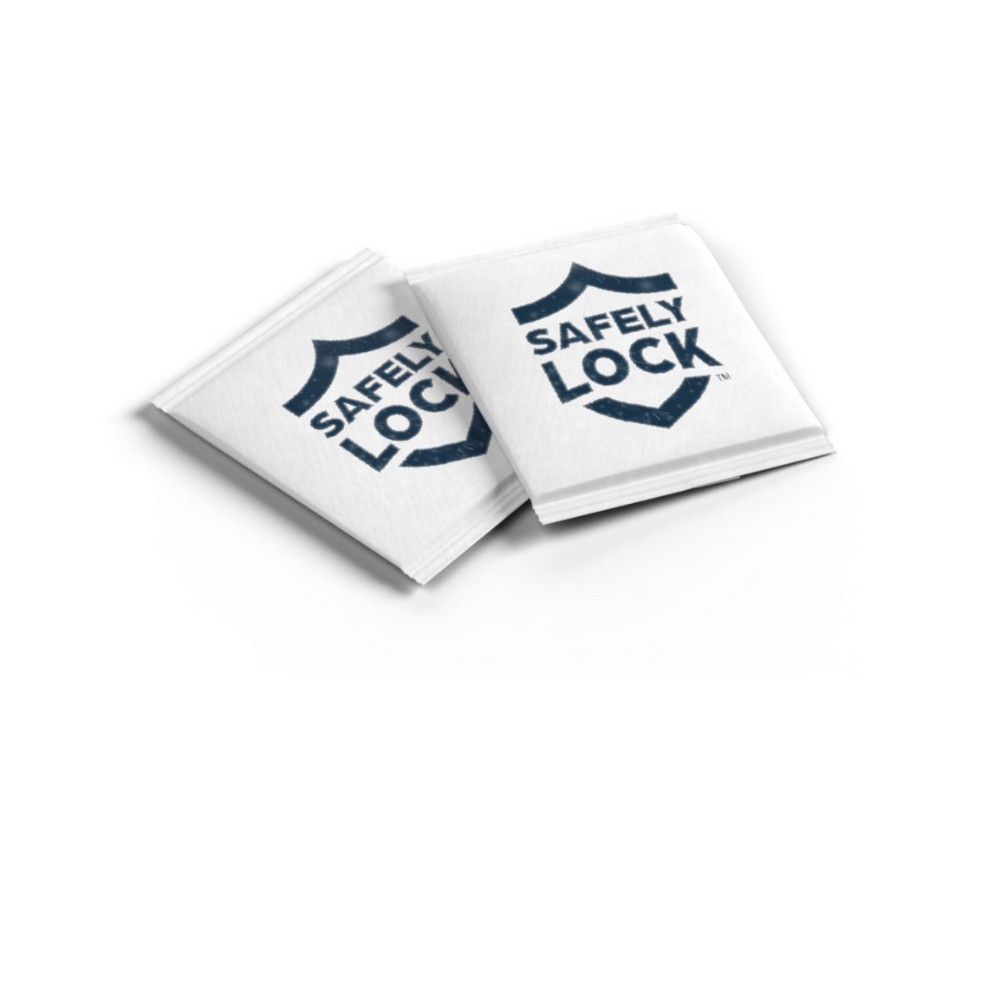 Two packets of Safely Lock security seals on a white background.