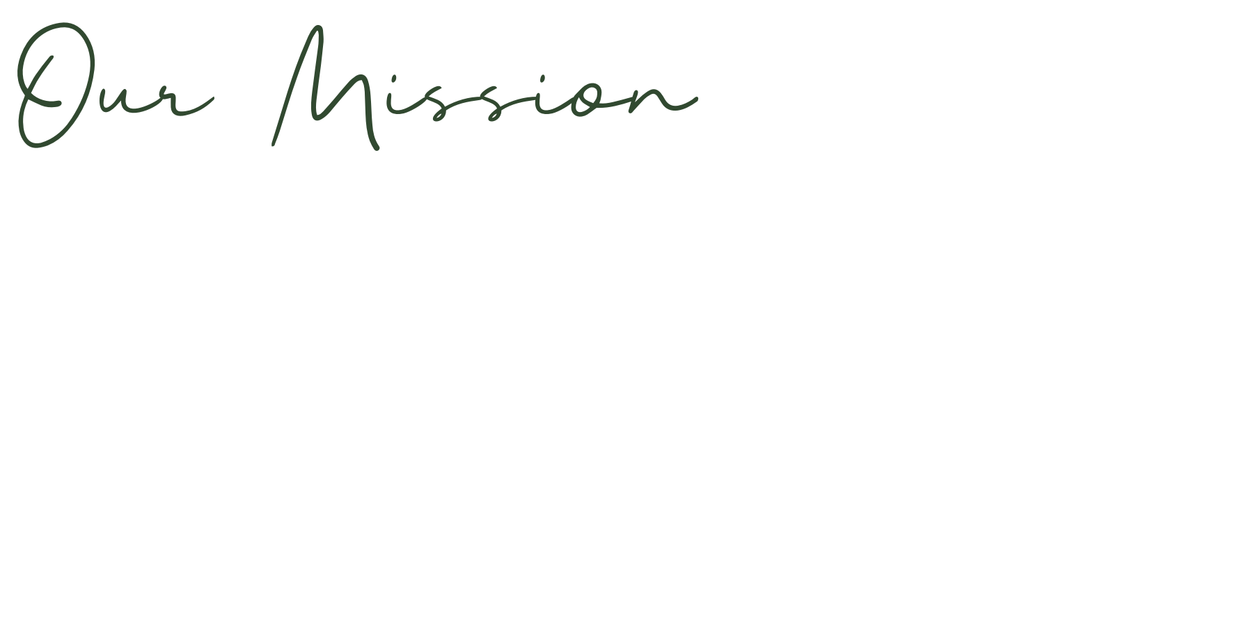 Black background with green cursive text that reads 'Our Mission' and black text below outlining a mission statement.