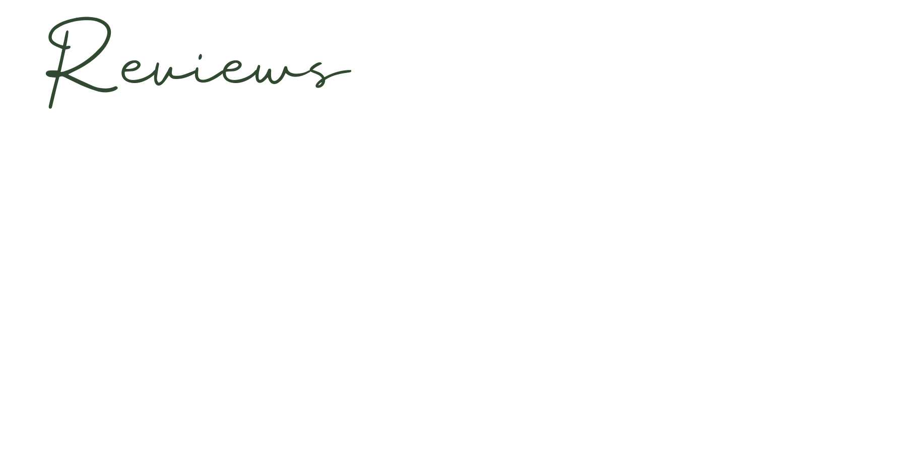 A black image background with the white title 'Reviews' written in a cursive font, and a list of five reviews, each with a star rating and a short comment, in a clean, minimalistic style.