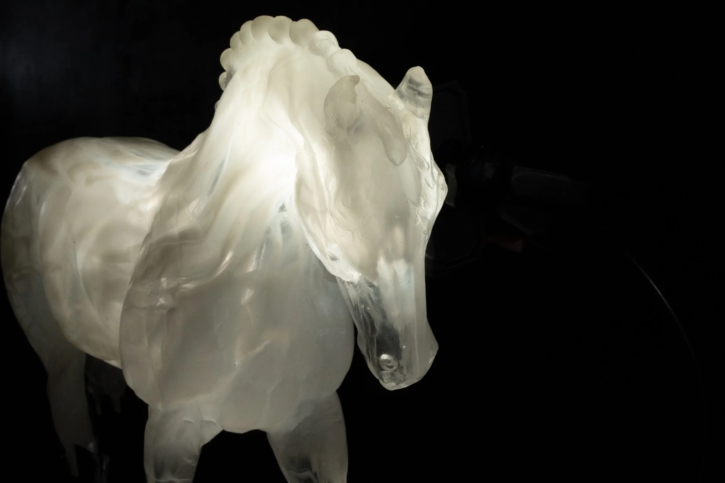 Cadence, Cast Glass and Steel Dressage Horse Sculpture by Stephanie Revennaugh