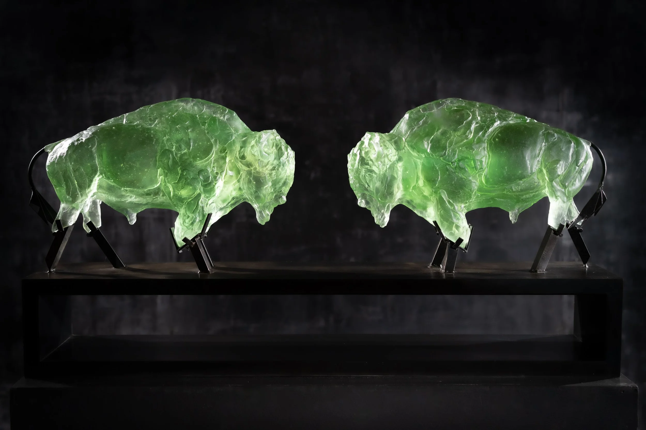 Valence Cast Glass and Steel American Bison Sculpture by Stephanie Revennaugh