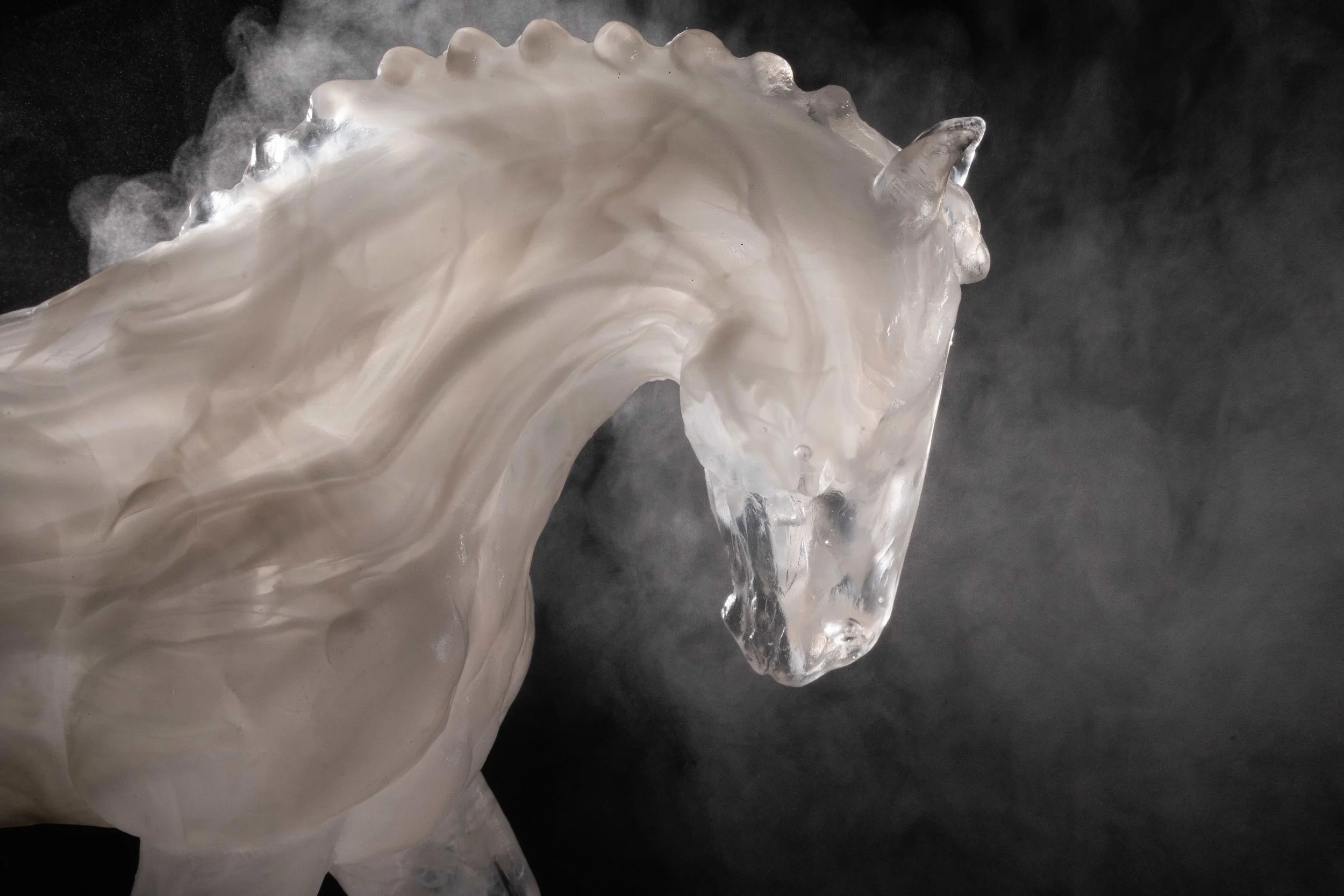 Cadence, Cast Glass and Steel Dressage Horse Sculpture by Stephanie Revennaugh