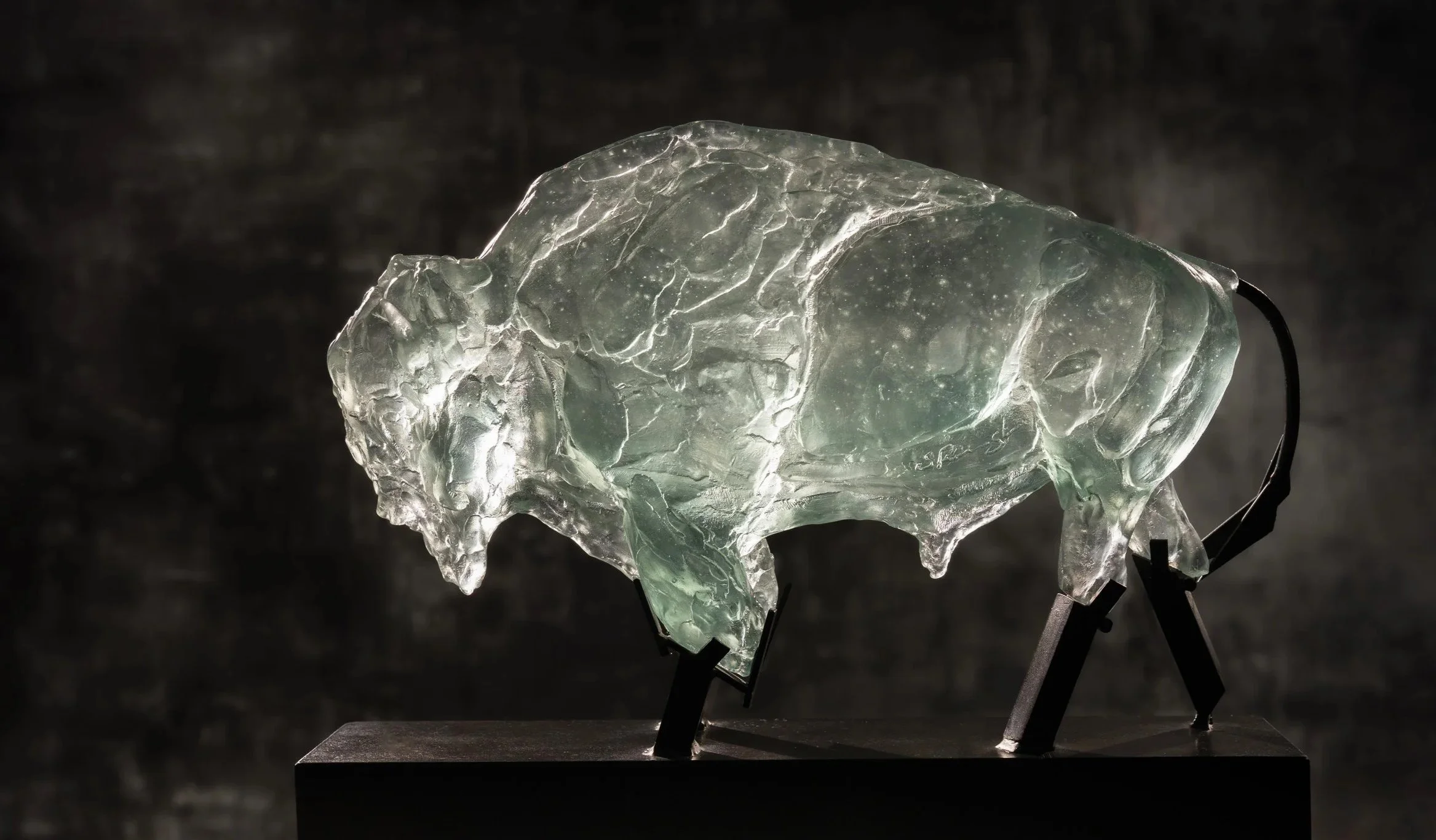 Portent, Cast Glass and Steel American Bison Sculpture by Stephanie Revennaugh