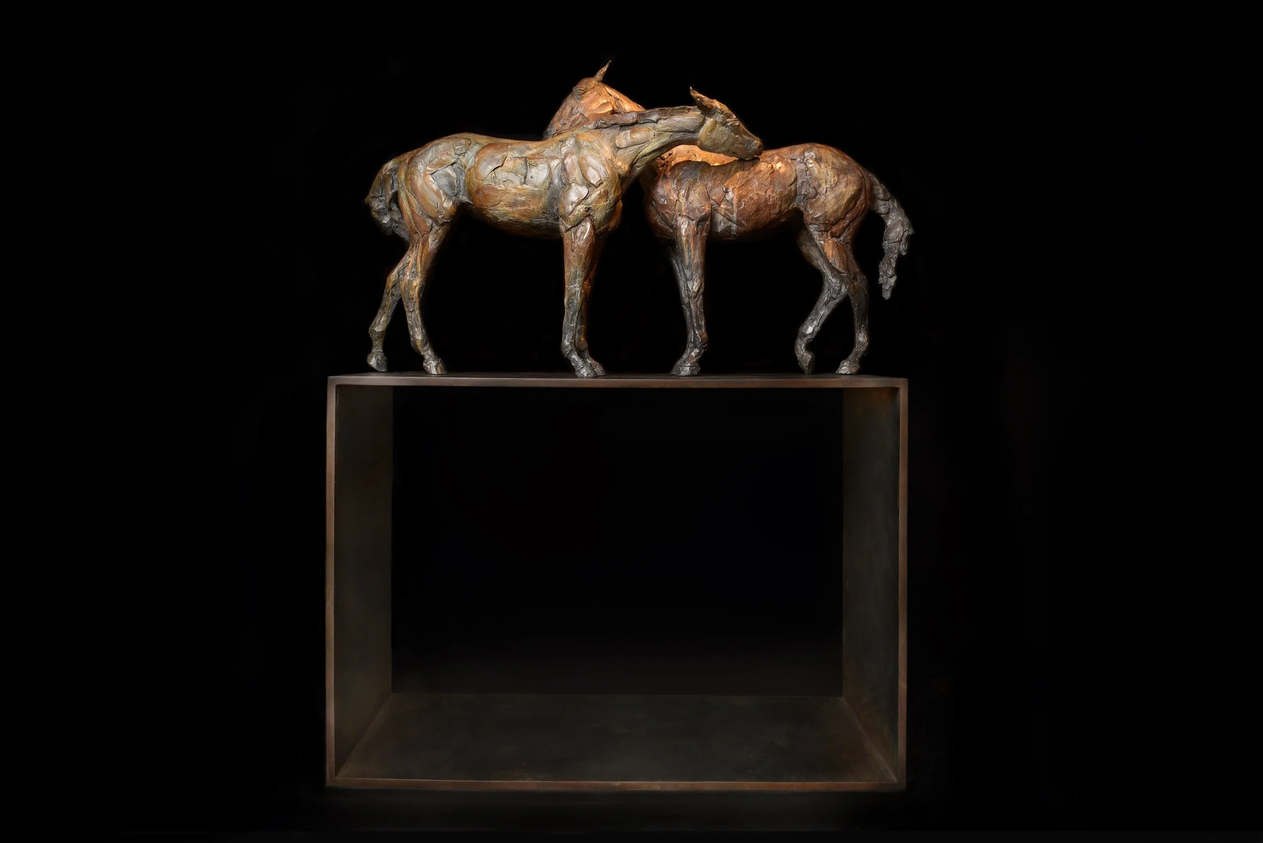 Mutual, bronze sculpture by Stephanie Revennaugh depicting two horses mutually grooming