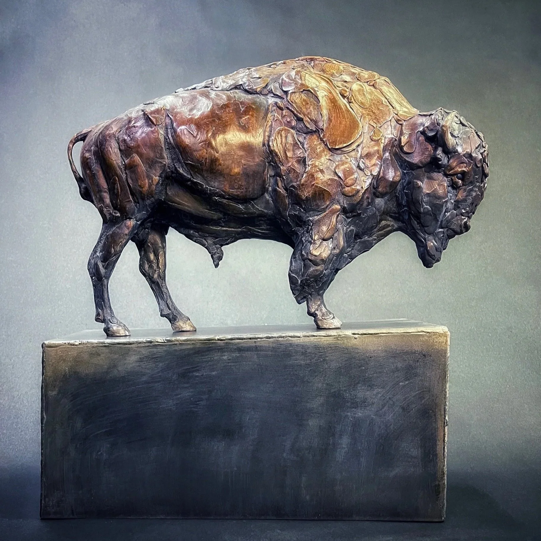 Portent Bronze American Bison Sculpture by Stephanie Revennaugh