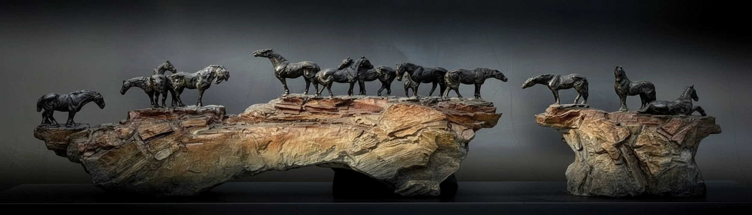 Eons, bronze horse sculpture with cave art by Stephanie Revennaugh