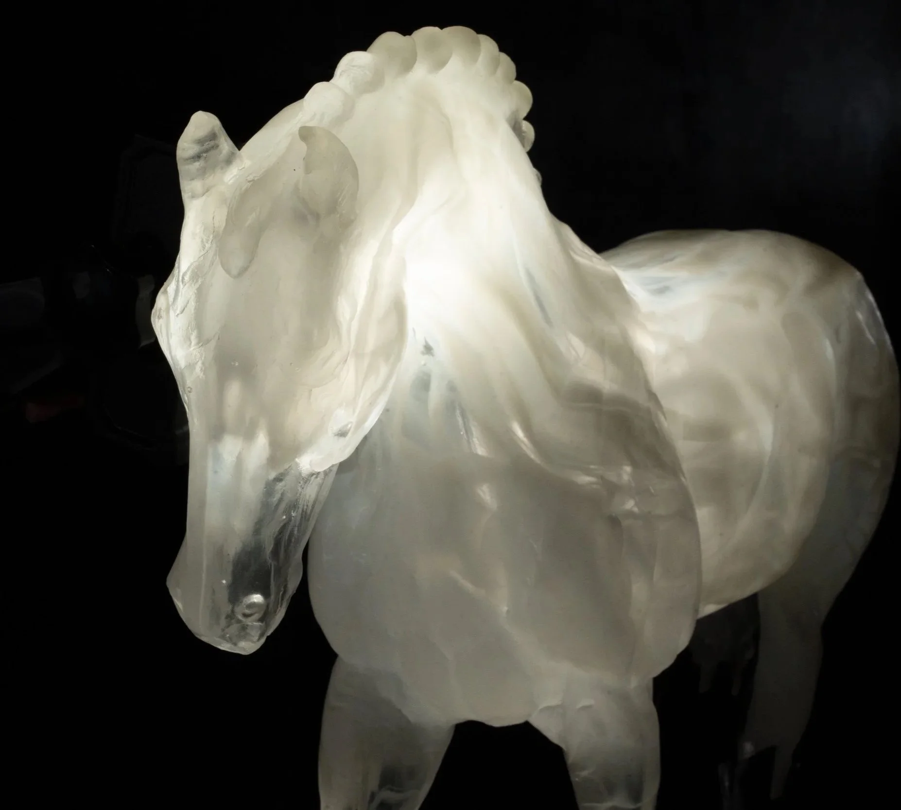 Cadence Cast Glass and Steel Dressage Horse Sculpture by Stephanie Revennaugh Opal