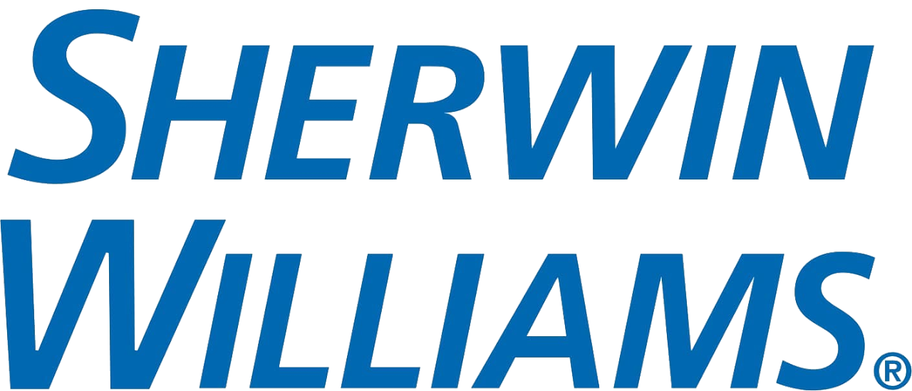 Text logo displaying the names 'Sherwin Williams' in bold blue letters on a white background.