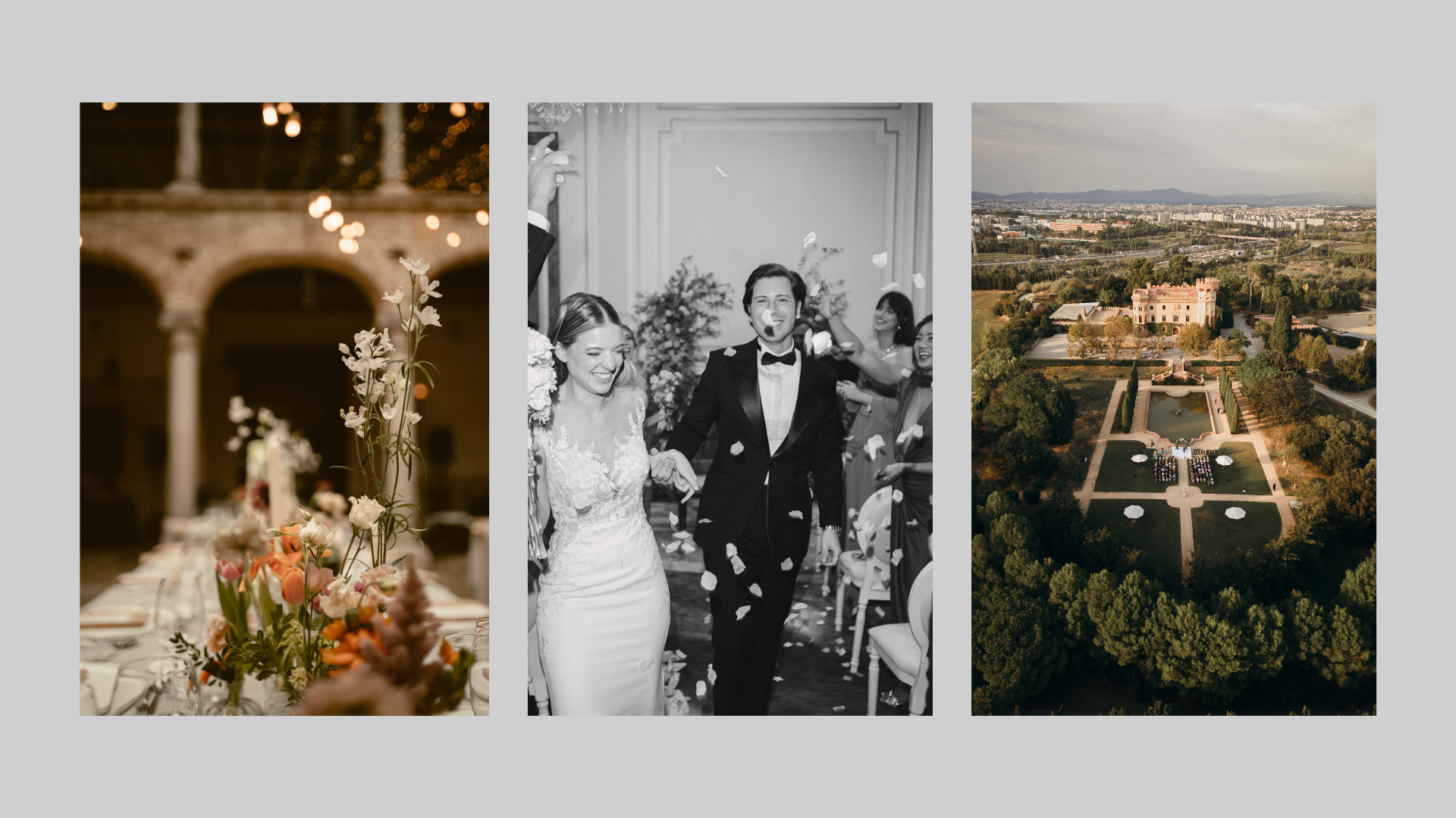Sunset light over a Spanish wedding table with florals and candles. Captured with elegance and documentary intention.
