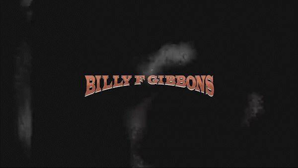 Animated logo of Billy F Gibbons with rising smoke behind it on a black background.