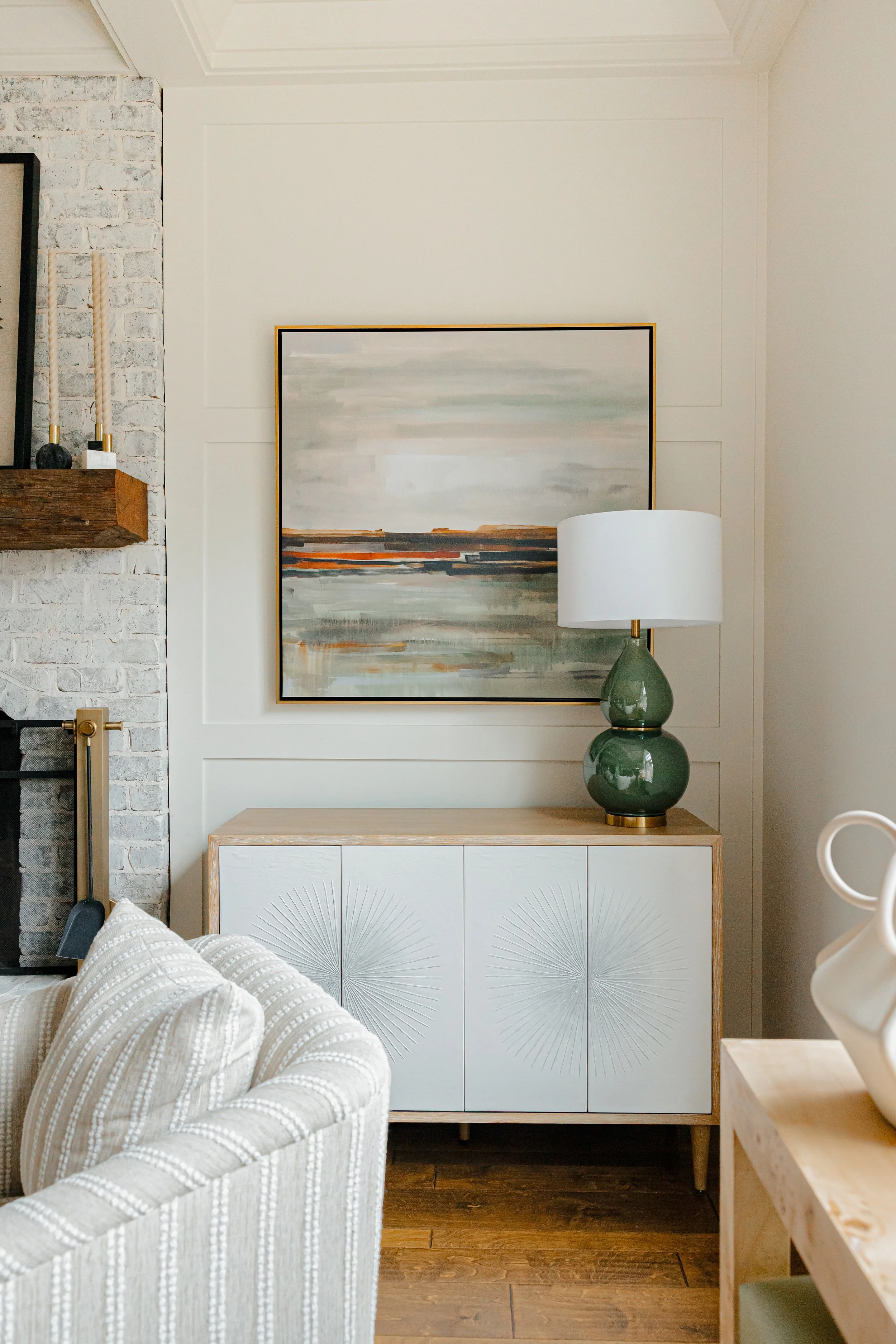 Close-up of curated décor and functional cabinet selected by Cossart Design, emphasizing texture, pattern, and luxurious details throughout the Allendale home. Every element reinforces a cohesive, elevated interior.
#InteriorDetails #CustomDesign #Co