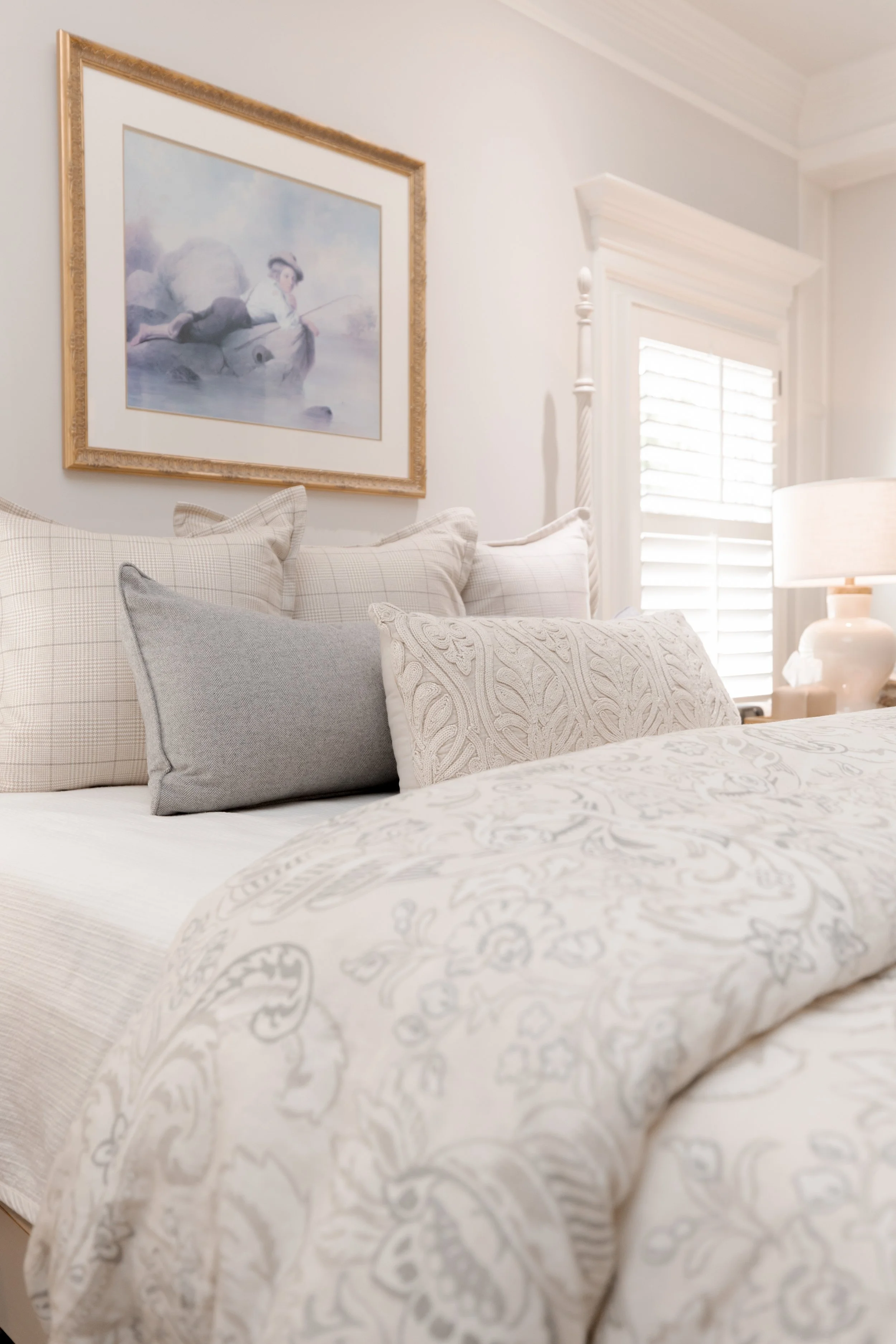 A primary bedroom retreat designed with comfort and quiet luxury in mind. Subtle textures, calming tones, and layered elements come together to create a space meant for unwinding and recharging. Ultimately, this bedroom was designed to feel calm, com