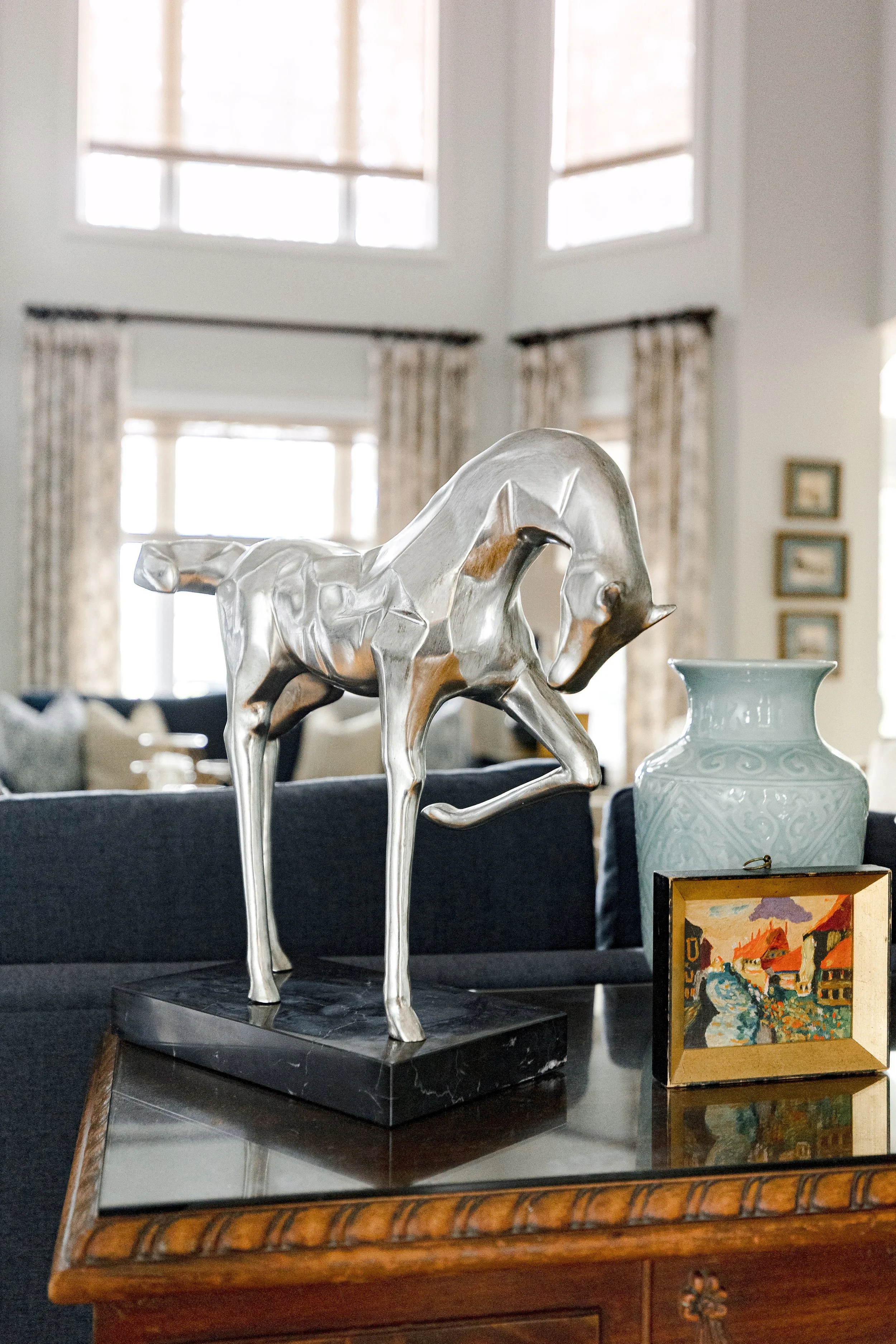 Close-up detail shots from Heron Drive showcase custom finishes, window treatments, furnishings, and carefully curated textures by Cossart Design. Each vignette highlights the craftsmanship, intentional design, and elevated style that define this qui