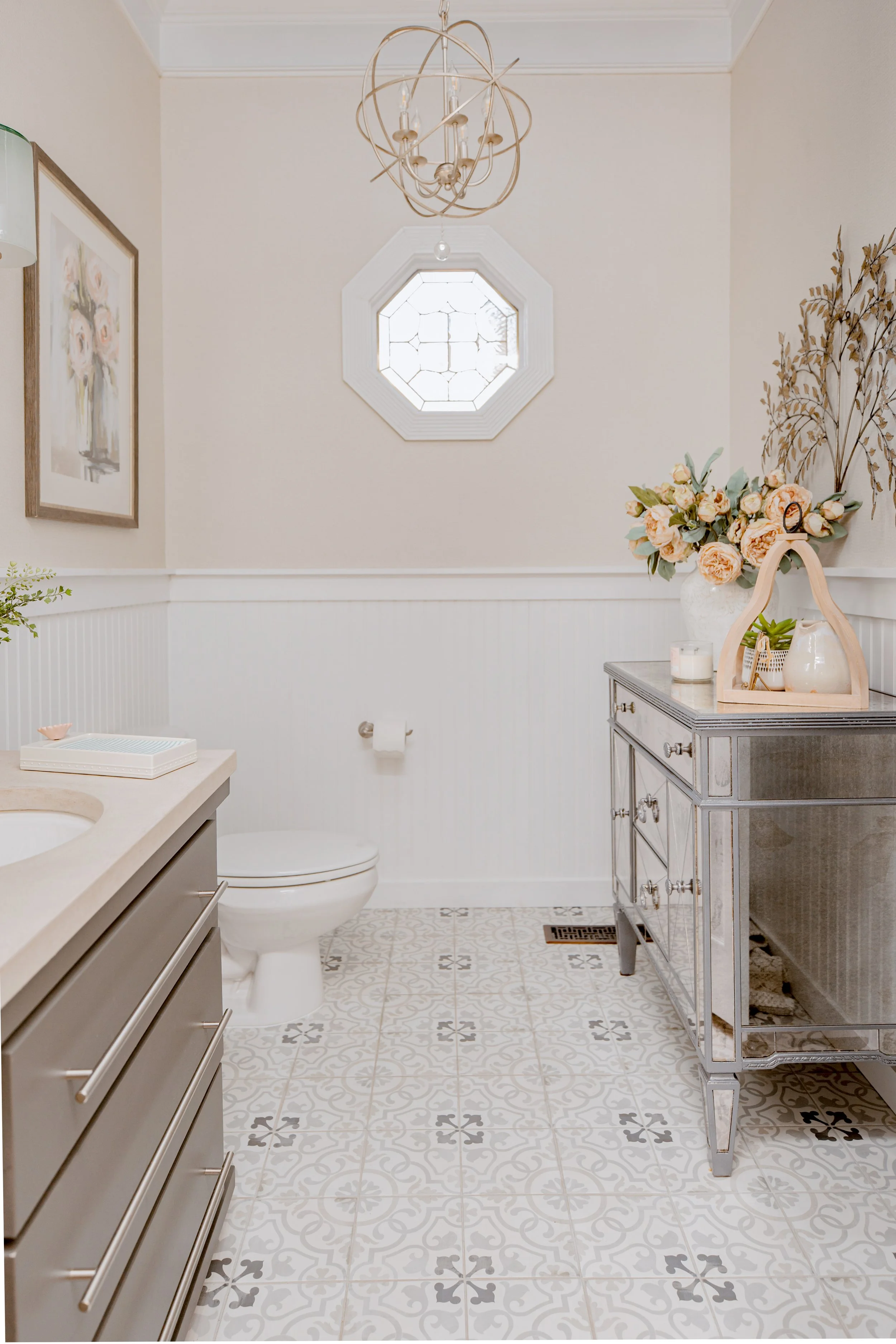 A custom powder room designed by Cossart Design, featuring bold wallpaper, refined finishes, and tailored details. This small space blends playful personality with elevated, timeless design for a memorable guest experience.
#PowderRoomDesign #Interio
