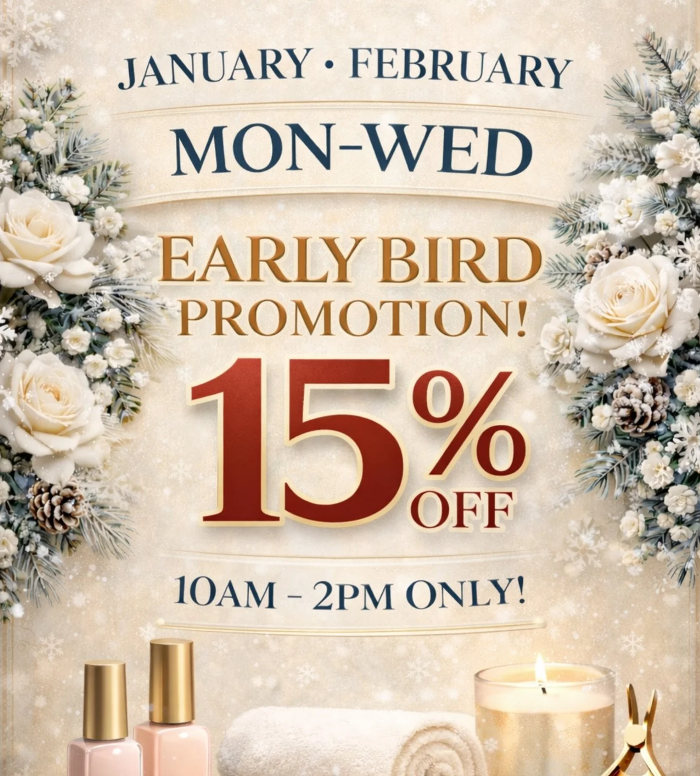 Starting today! Promo is valid for appointments and walk-ins checking-in before 2pm. #frisco #dallas #nailsalon