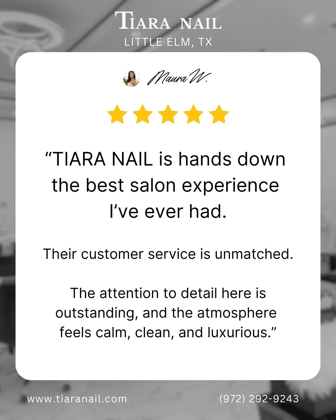 We are so proud to be Dallas-Frisco&rsquo;s highest rated nail salon. One review at a time, your support genuinely helps us grow. Thank you to all of our clients for choosing us as their stress-free destination for nail and waxing care. 

#dfwnailsal