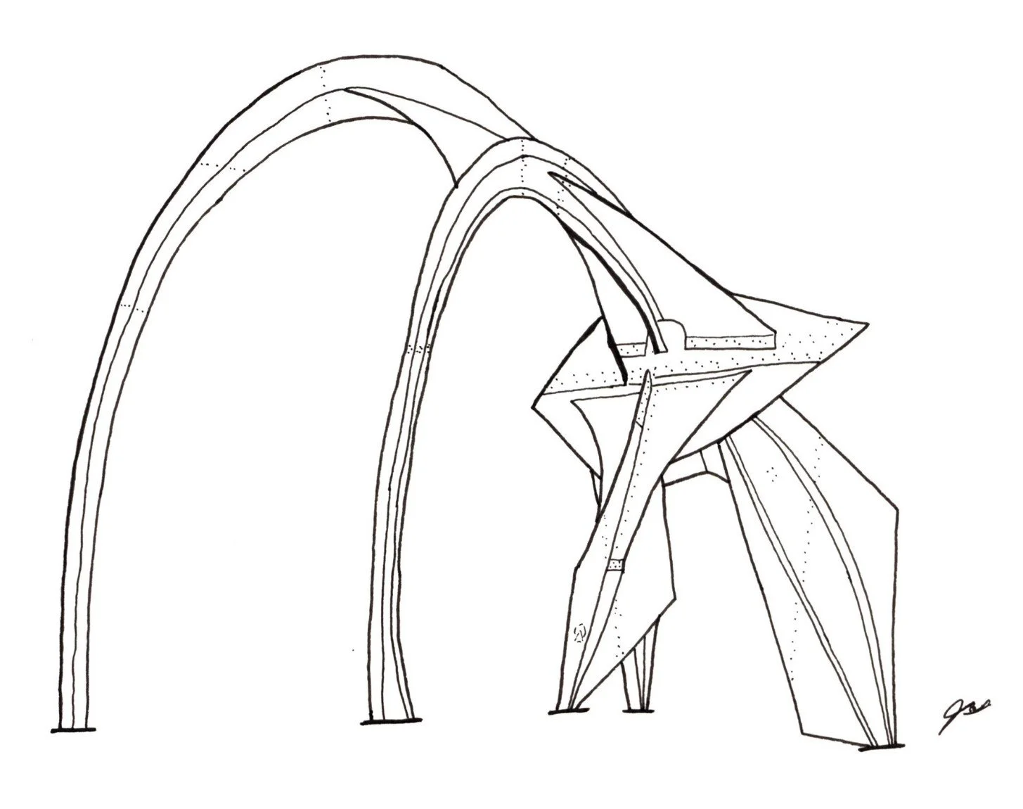 Calder's "Flamingo" in Chicago contour drawing
