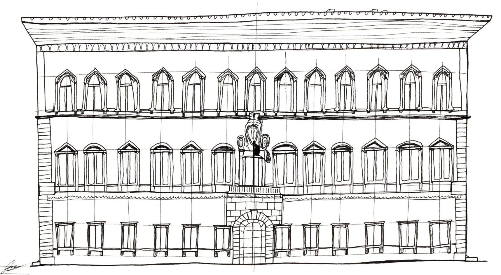 An elevation drawing of the Palazzo Farnese in Rome