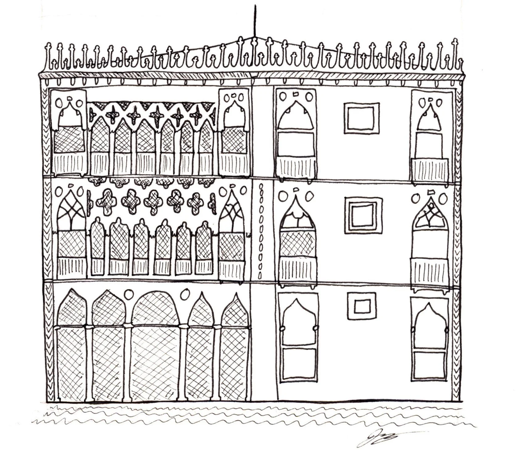 An elevation drawing of the Ca' D'Oro in Venice
