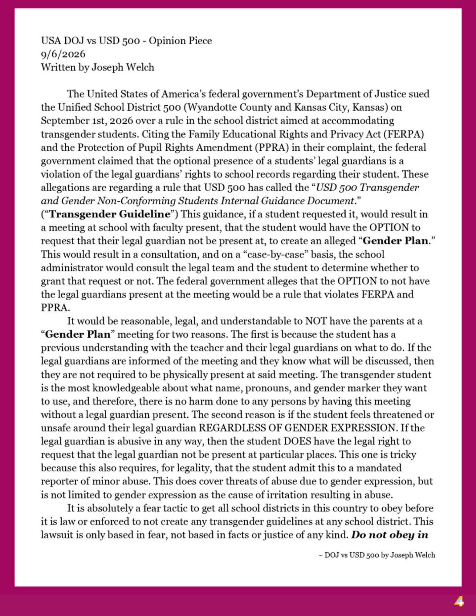 Page 4 - Federal Government Shovels Money into Fire that Identifies as Transgender (DOJ vs KCKPS)