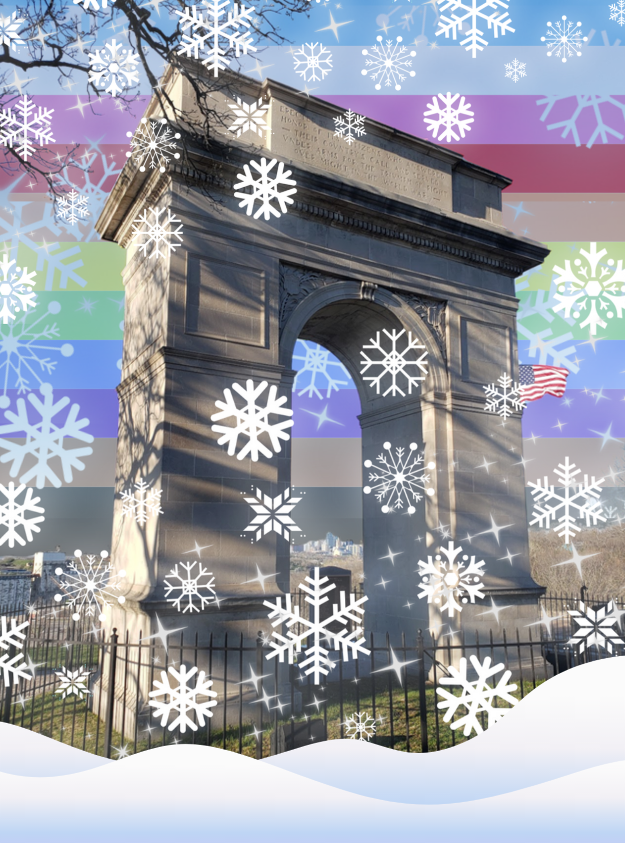 A winter logo for the Rosedale Rainbow Welcoming Alliance ~ Designed in Canva