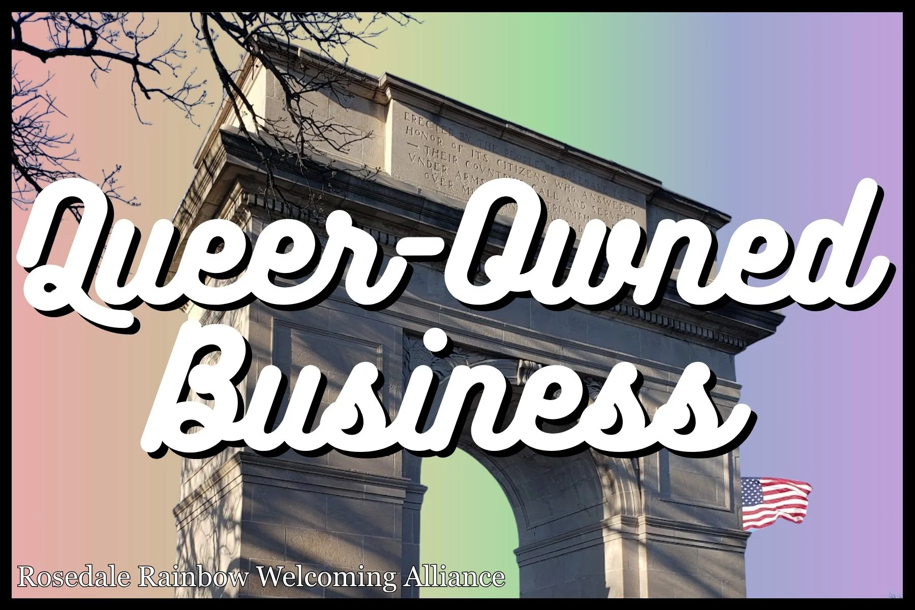 An "Queer-Owned Business" RRWA decal for local businesses ~ Designed in Canva