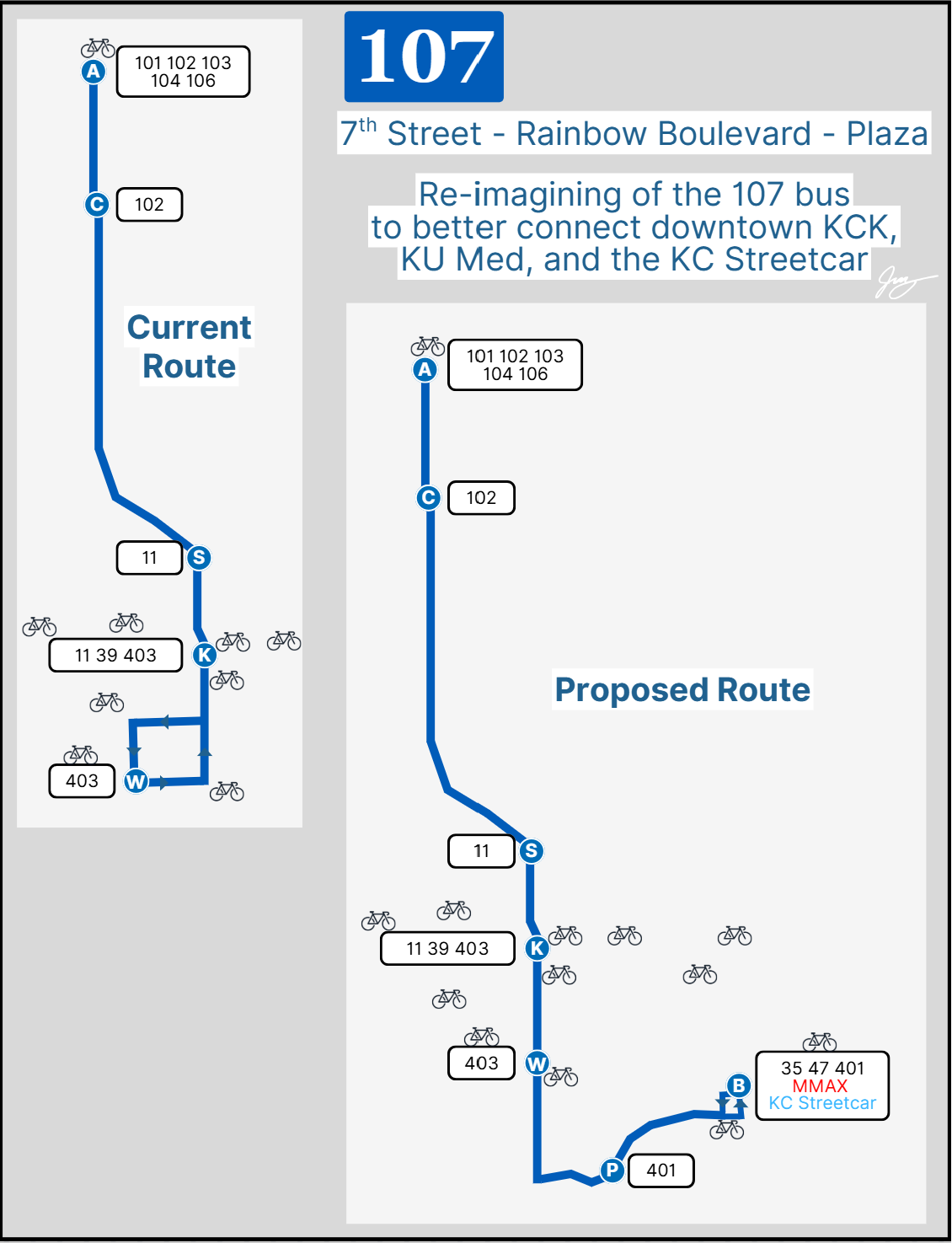 A proposal for a bus extension routed through Kansas City, Kansas and Kansas City, Missouri ~ designed in Canva