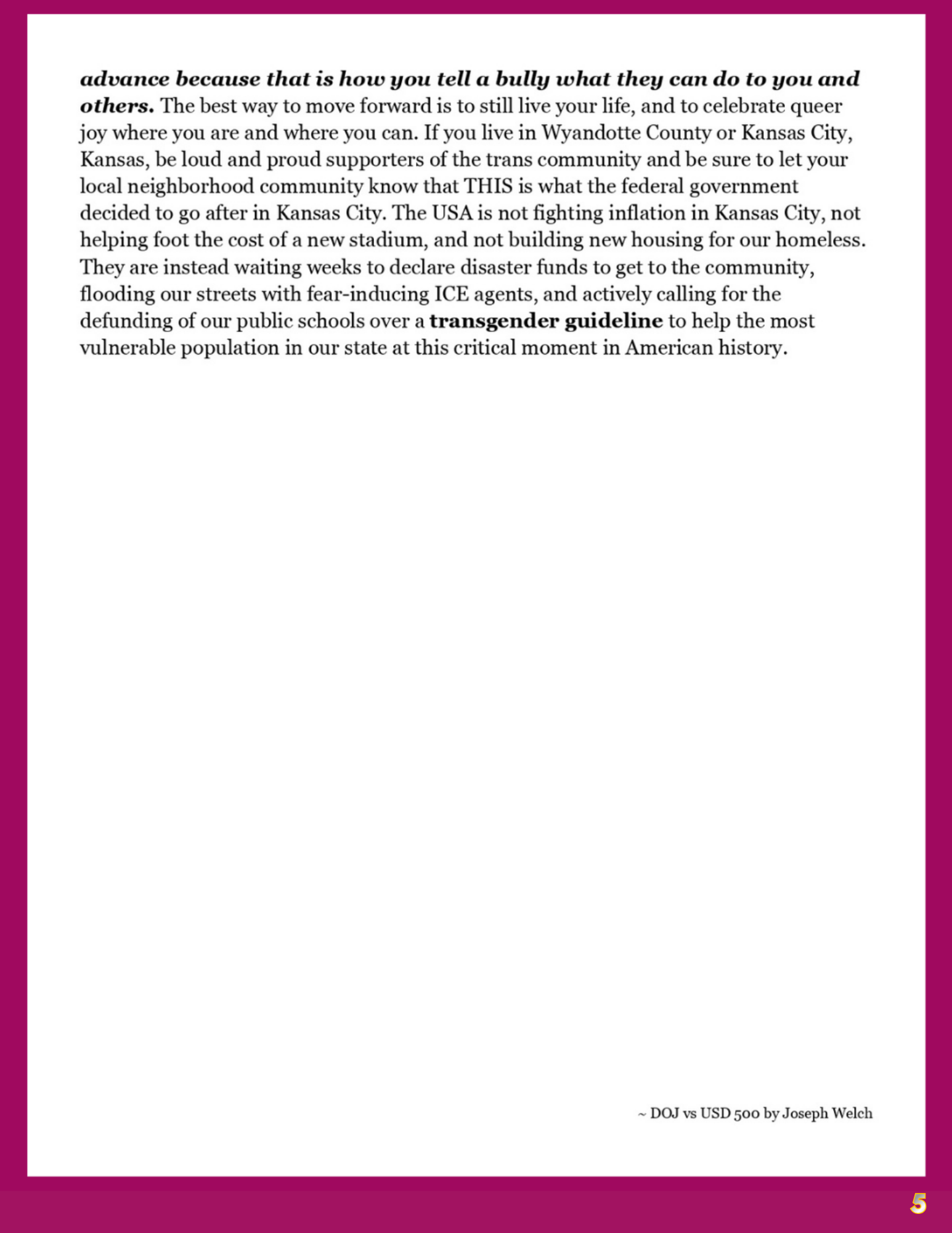 Page 5 - Federal Government Shovels Money into Fire that Identifies as Transgender (DOJ vs KCKPS)