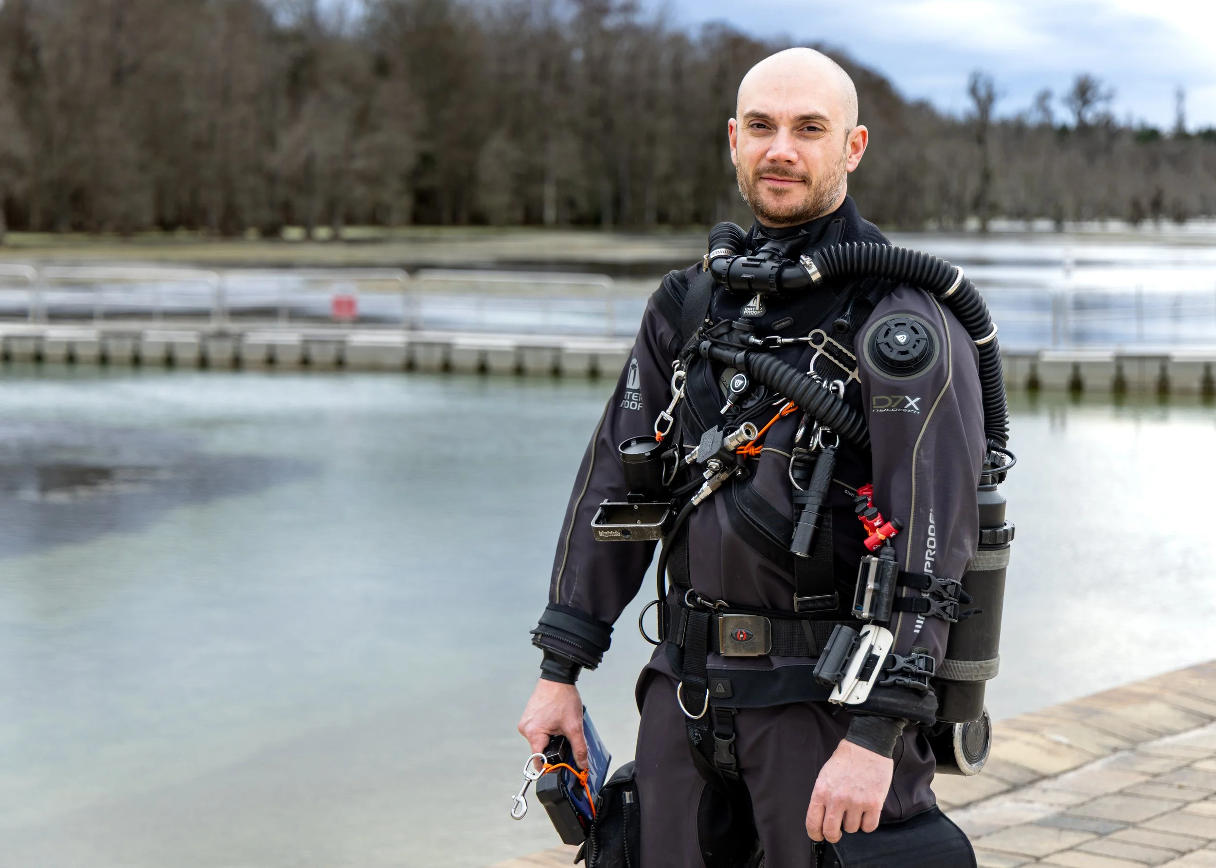 Brent Kiomall before a dive in Jackson Blue Springs, Florida. Brent is an accomplished cave diver and co-director of Divers Atlas
