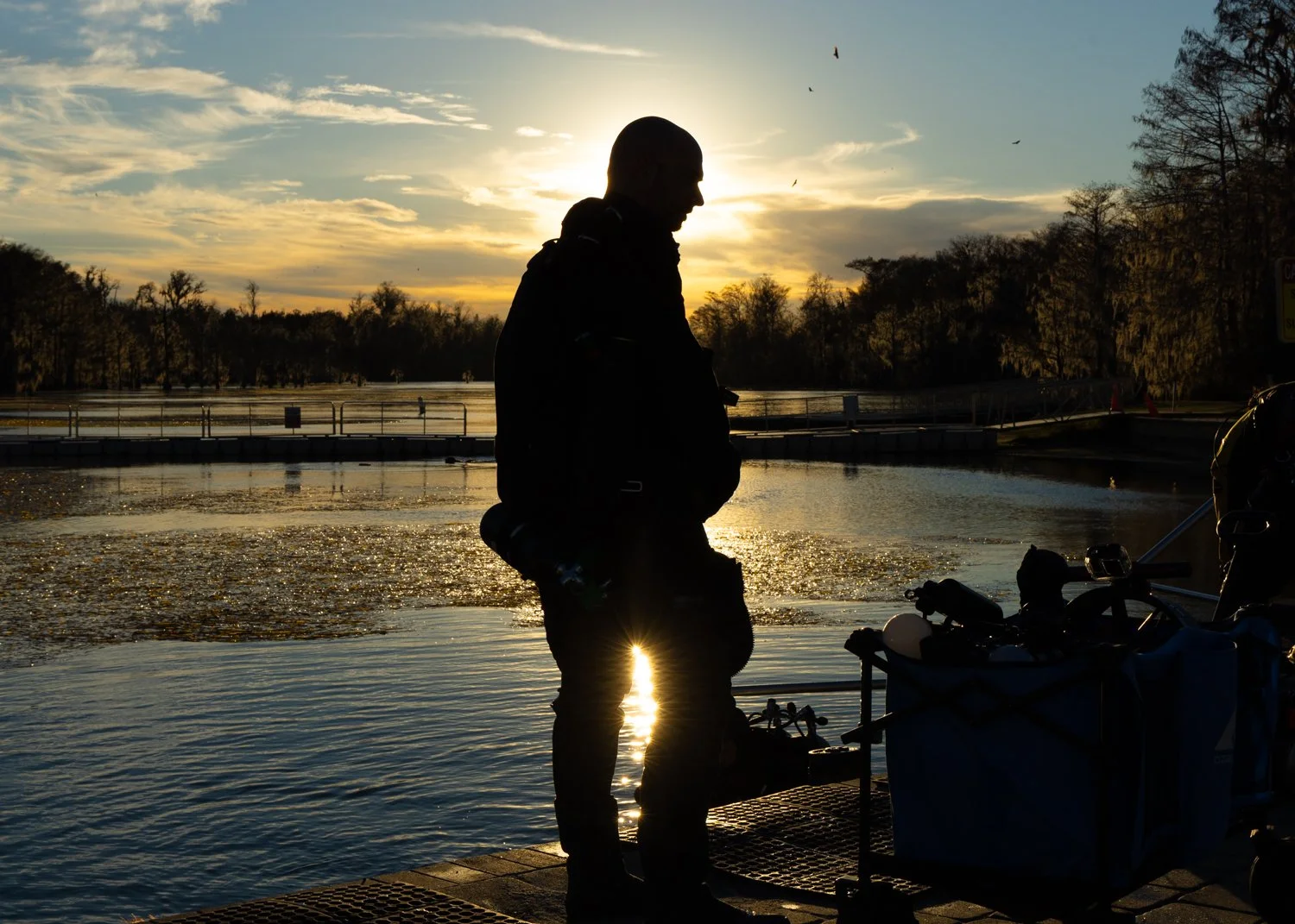 Silhouette of a cave diver, Jackson Blue Spring, FL