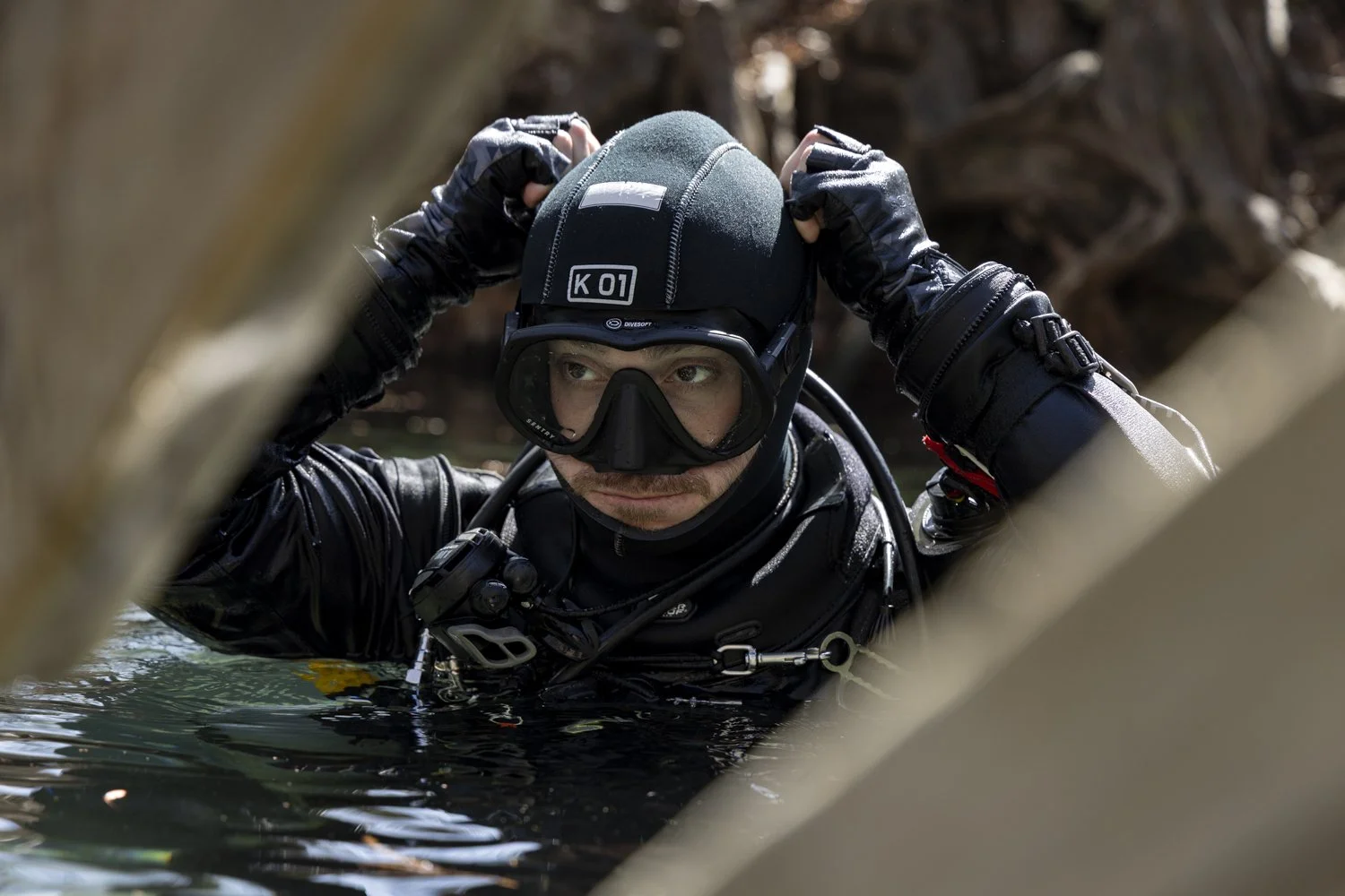 Brent Kiomall prepping for a dive at Ginnie Spring, FL