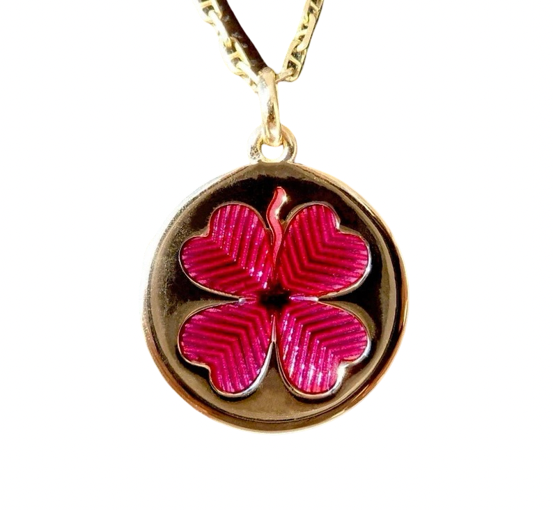 Breloque/Pendentif 'Lucky Clover Enameled', or 18 carats.